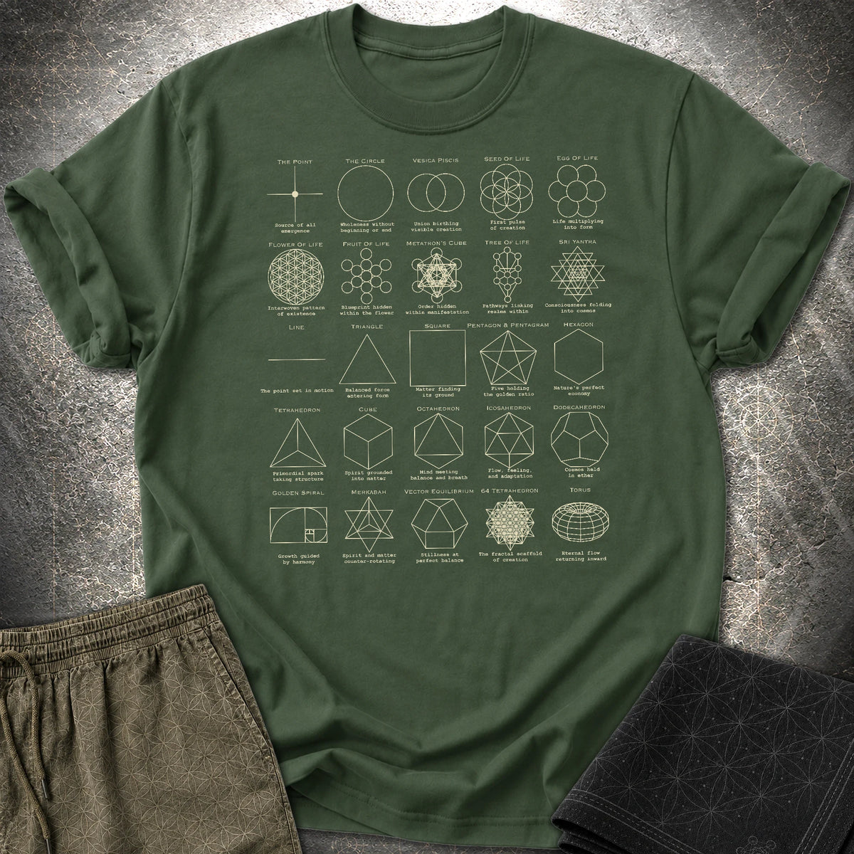 Sacred Geometry Figures T-Shirt - Sacred Geometry Figures T-Shirt - Forest Green