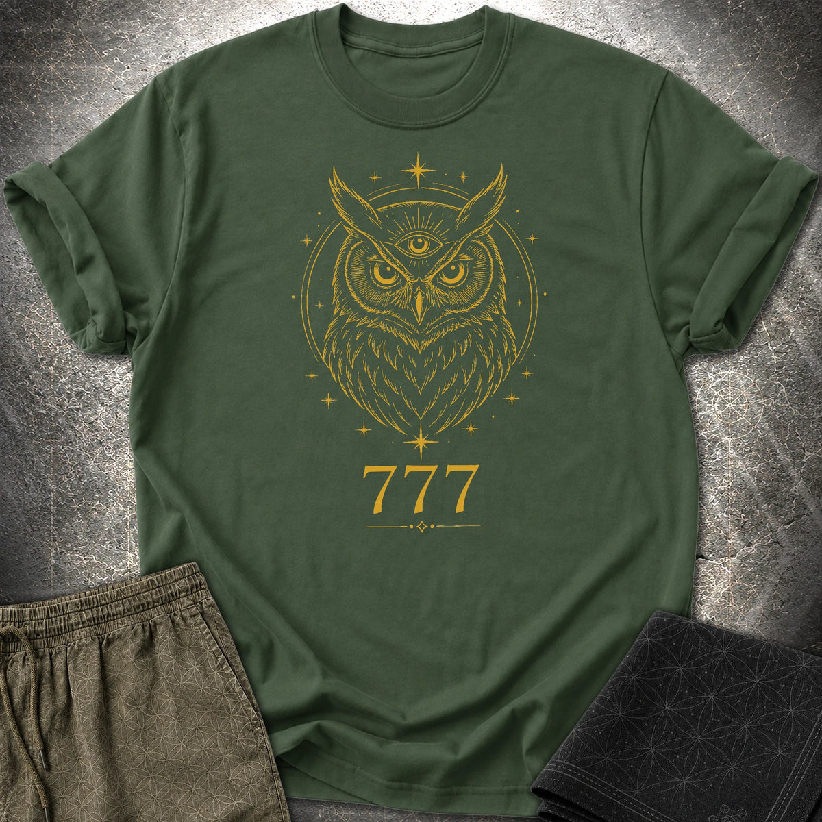 777 Mystic Owl T-Shirt - 777 Mystic Owl T-Shirt - Forest Green