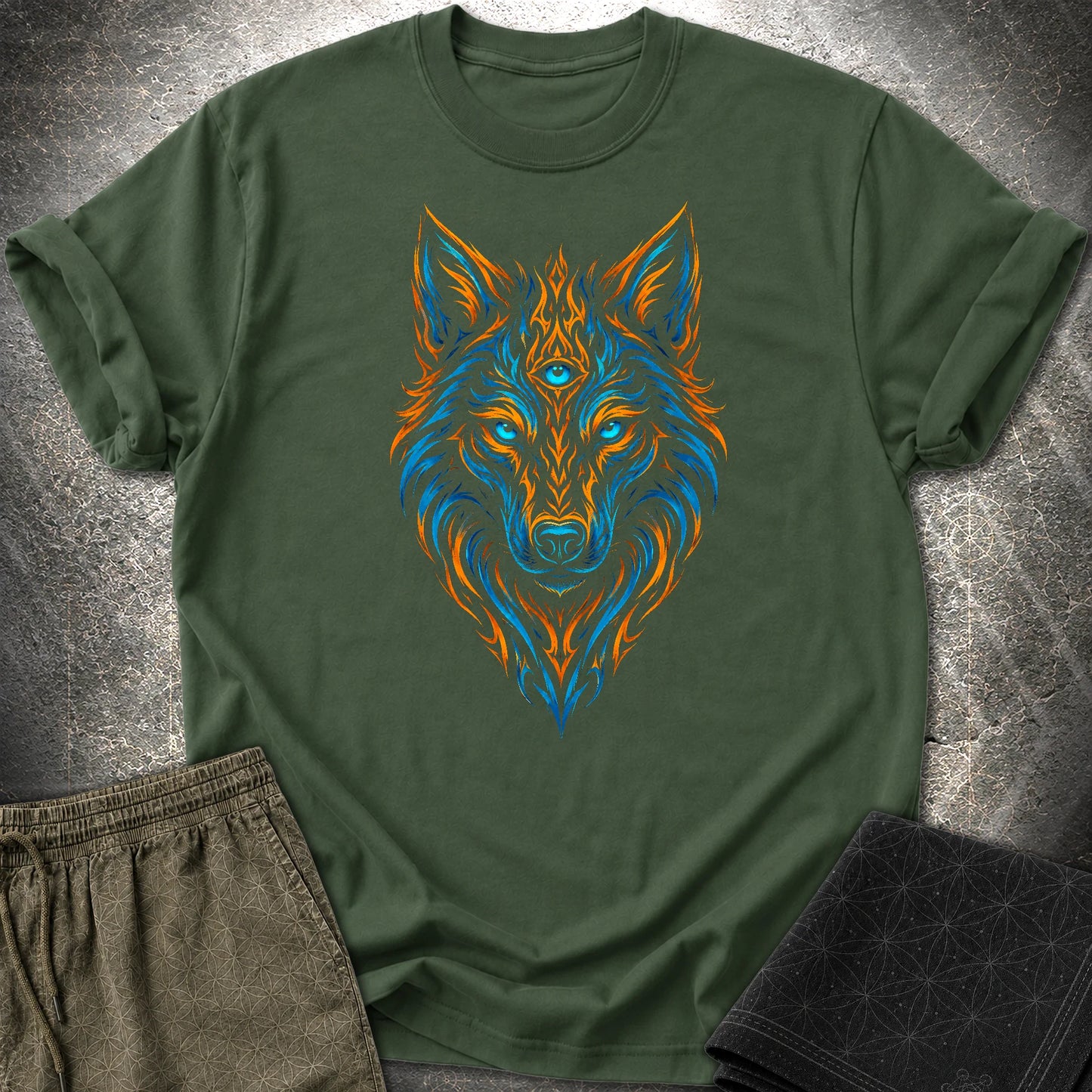 Mystic Tribal Wolf T-Shirt - Mystic Tribal Wolf T-Shirt - Forest Green