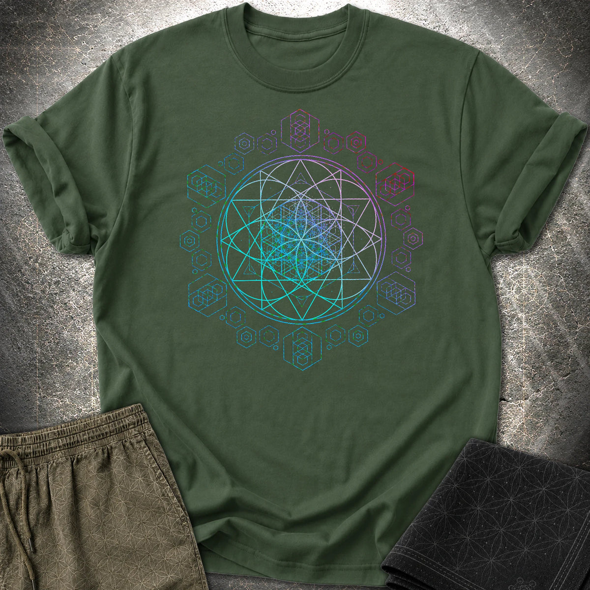 Seed of Life Sacred Geometry Psychedelic Boho T-Shirt - Seed of Life Sacred Geometry Psychedelic Boho T-Shirt - Forest Green