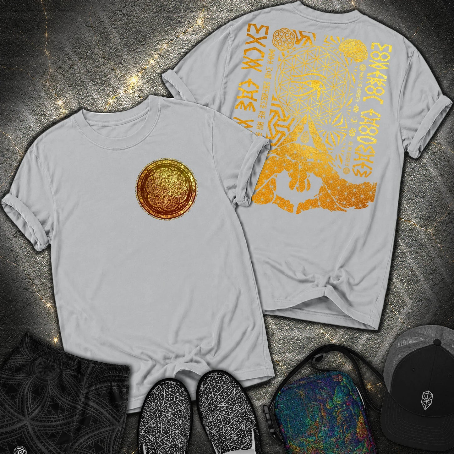 Kalesvara Mudra Seed Of Life 2 Sided Comfort T-Shirt - Kalesvara Mudra Seed Of Life 2 Sided Comfort T-Shirt - Granite