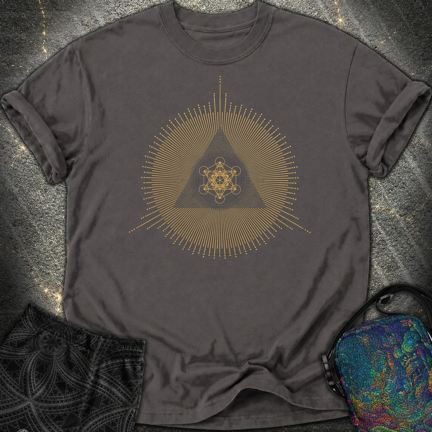 Metatron Cube Shirt Sacred Geometry Sunburst Comfort T-Shirt - Metatron Cube Shirt Sacred Geometry Sunburst Comfort T-Shirt - Graphite