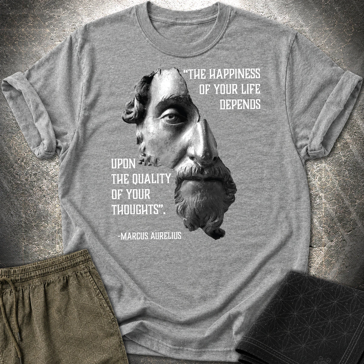 Marcus Aurelius Happiness T-Shirt - Marcus Aurelius Happiness T-Shirt - Graphite Heather