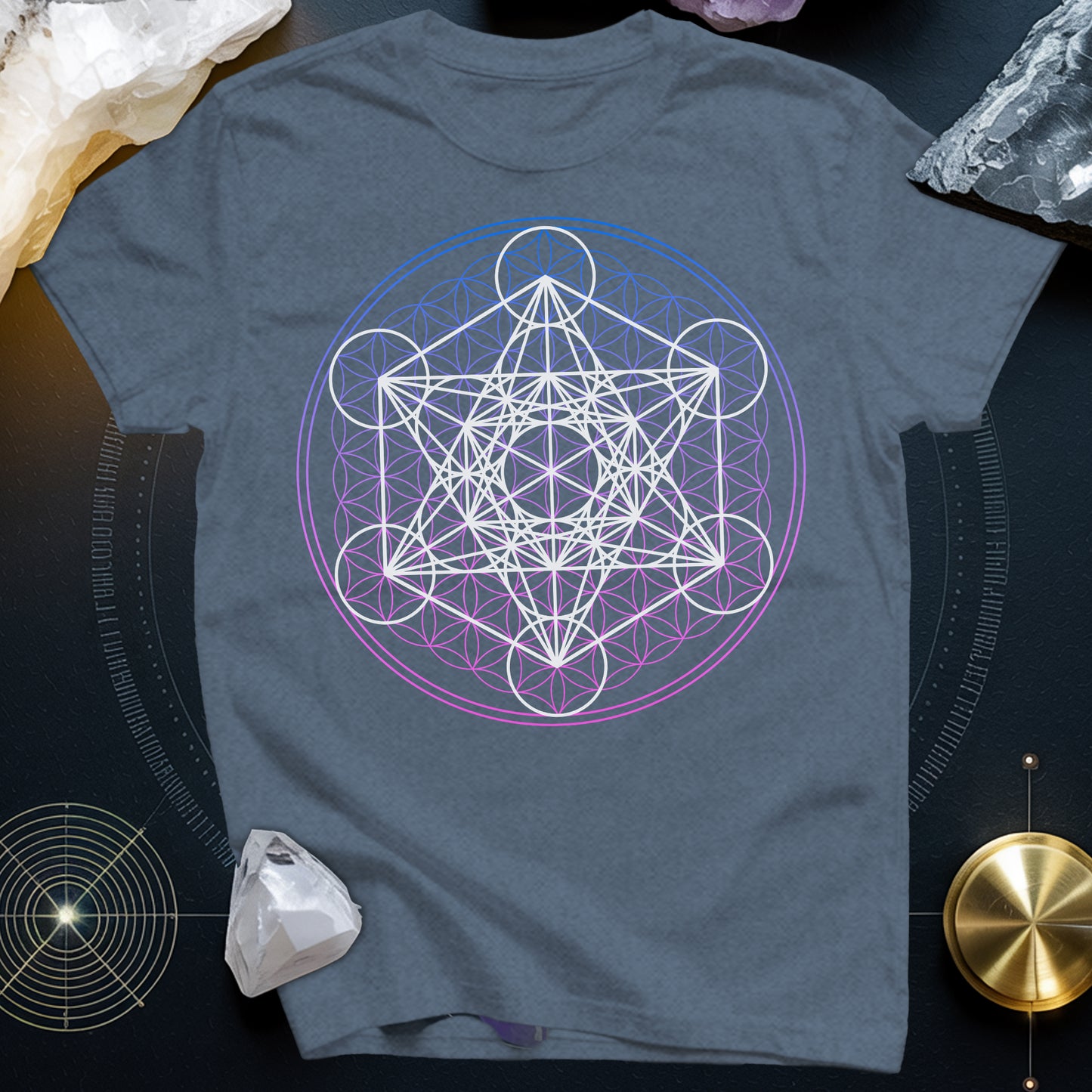 White Metatron Gradient Flower T-Shirt