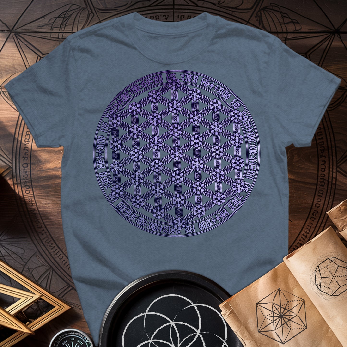 Purple Flower Of Life Foo Lion T-Shirt