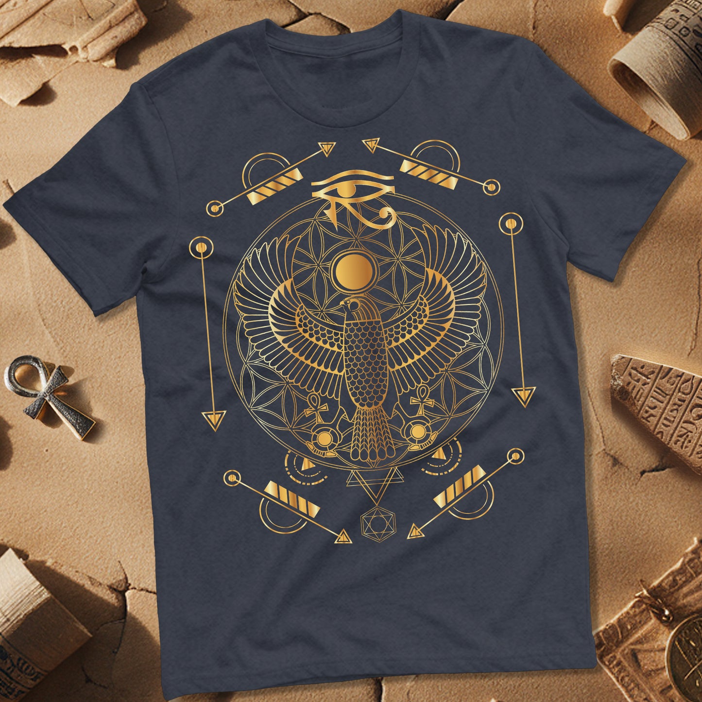 Falcon Flower Of Life Egypt T-Shirt