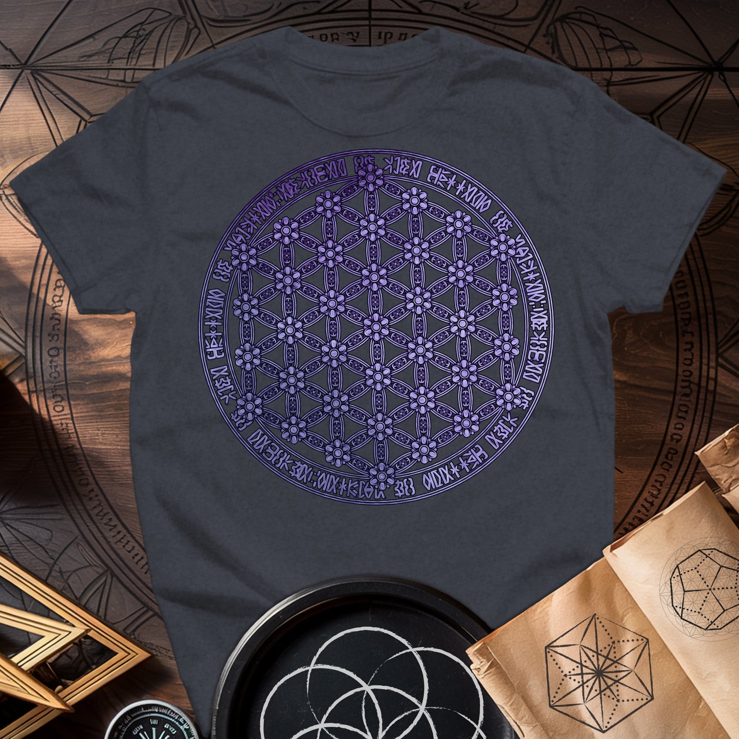 Purple Flower Of Life Foo Lion T-Shirt