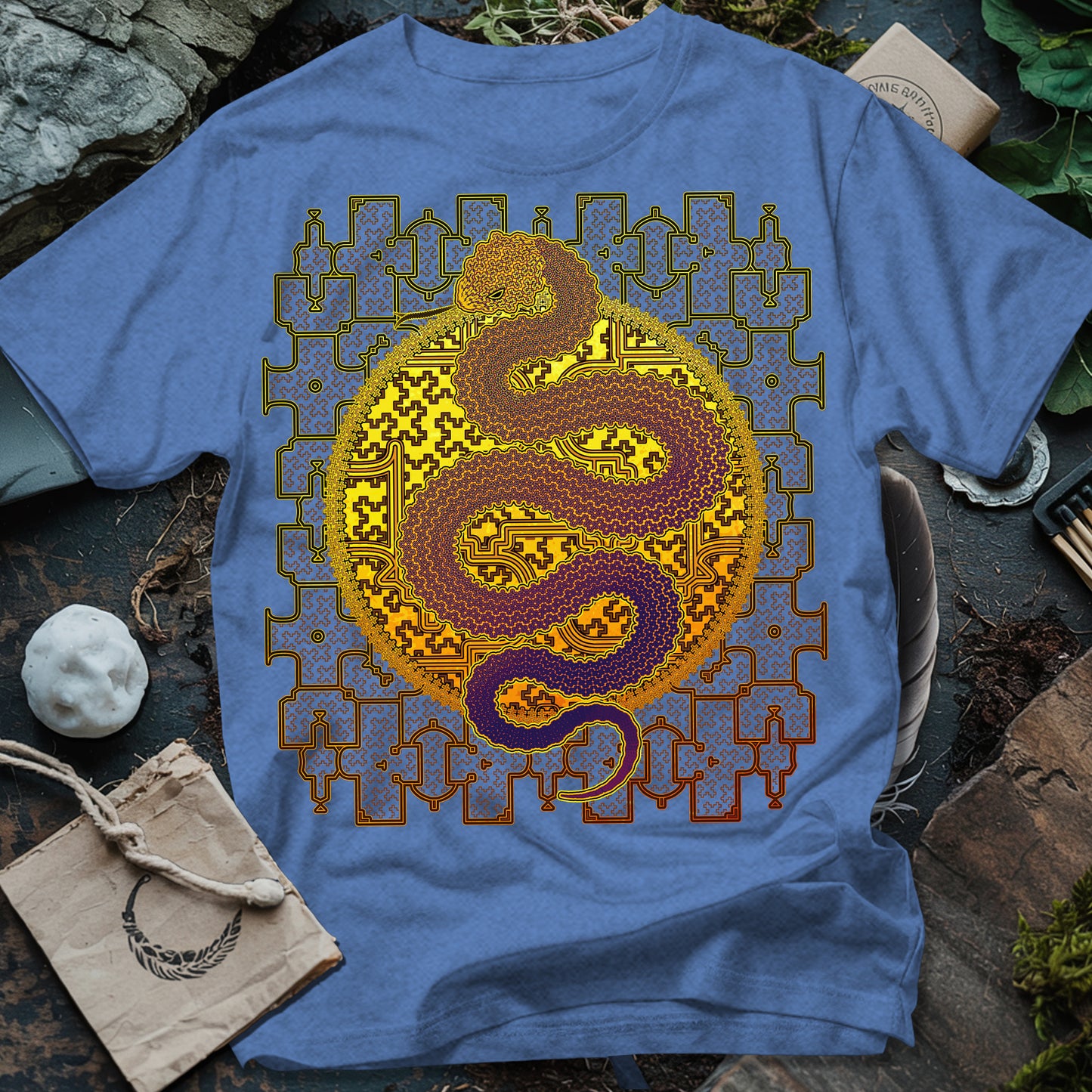 Shipibo Kene Cosmic Snake T-Shirt