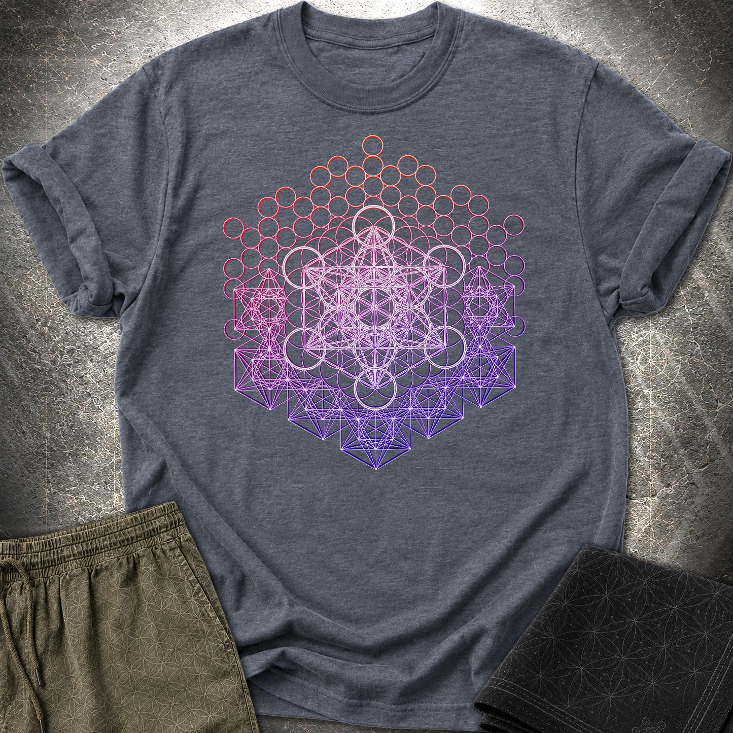Metatron And Flower Connection T-Shirt - Metatron And Flower Connection T-Shirt - Heather Navy