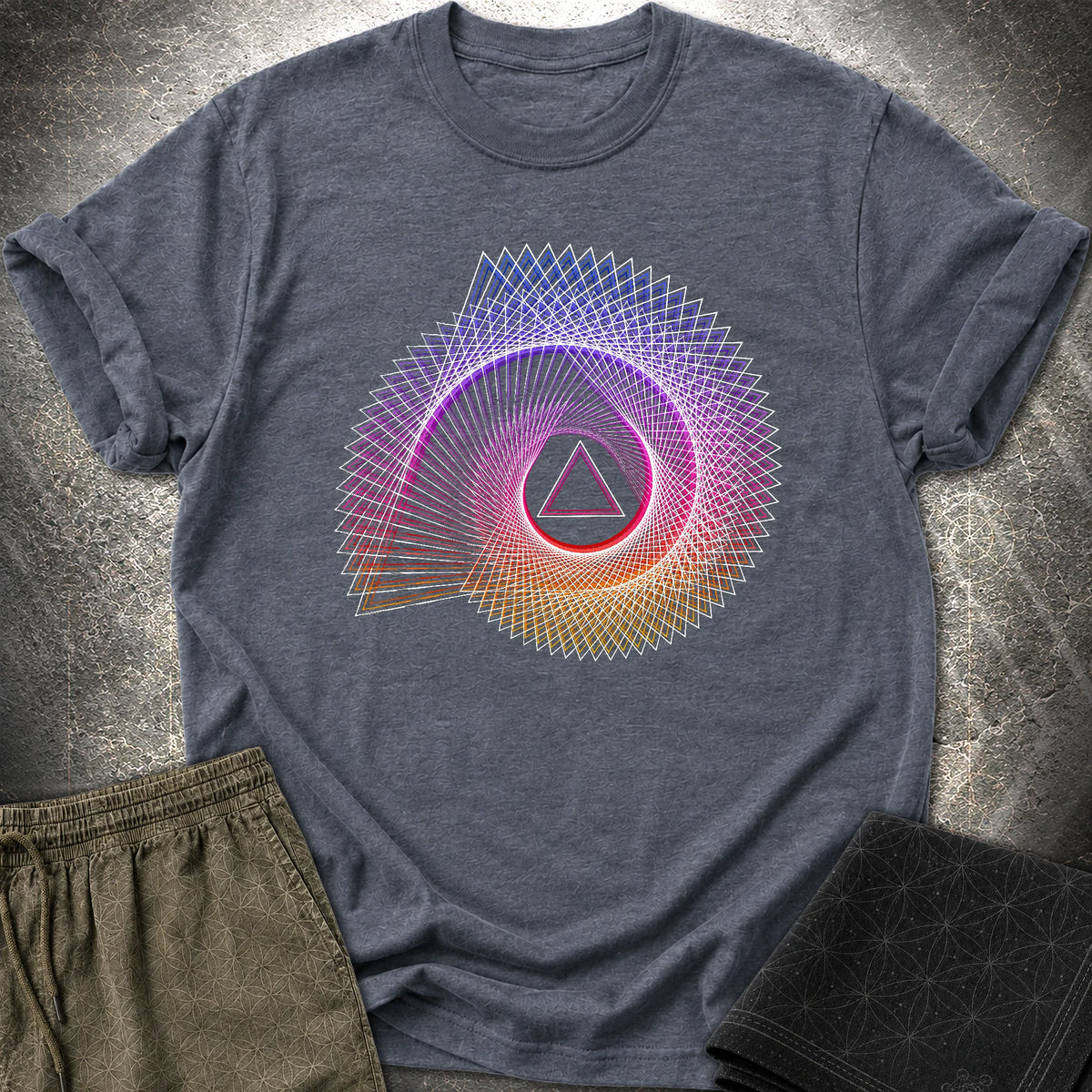 Spiralling Gradient Triangle T-Shirt - Spiralling Gradient Triangle T-Shirt - Heather Navy