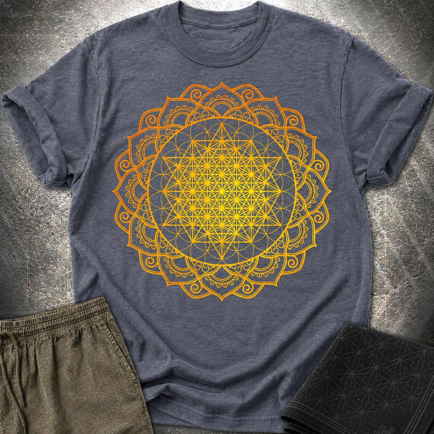 Tetrahedron Mandala T-Shirt - Tetrahedron Mandala T-Shirt - Heather Navy