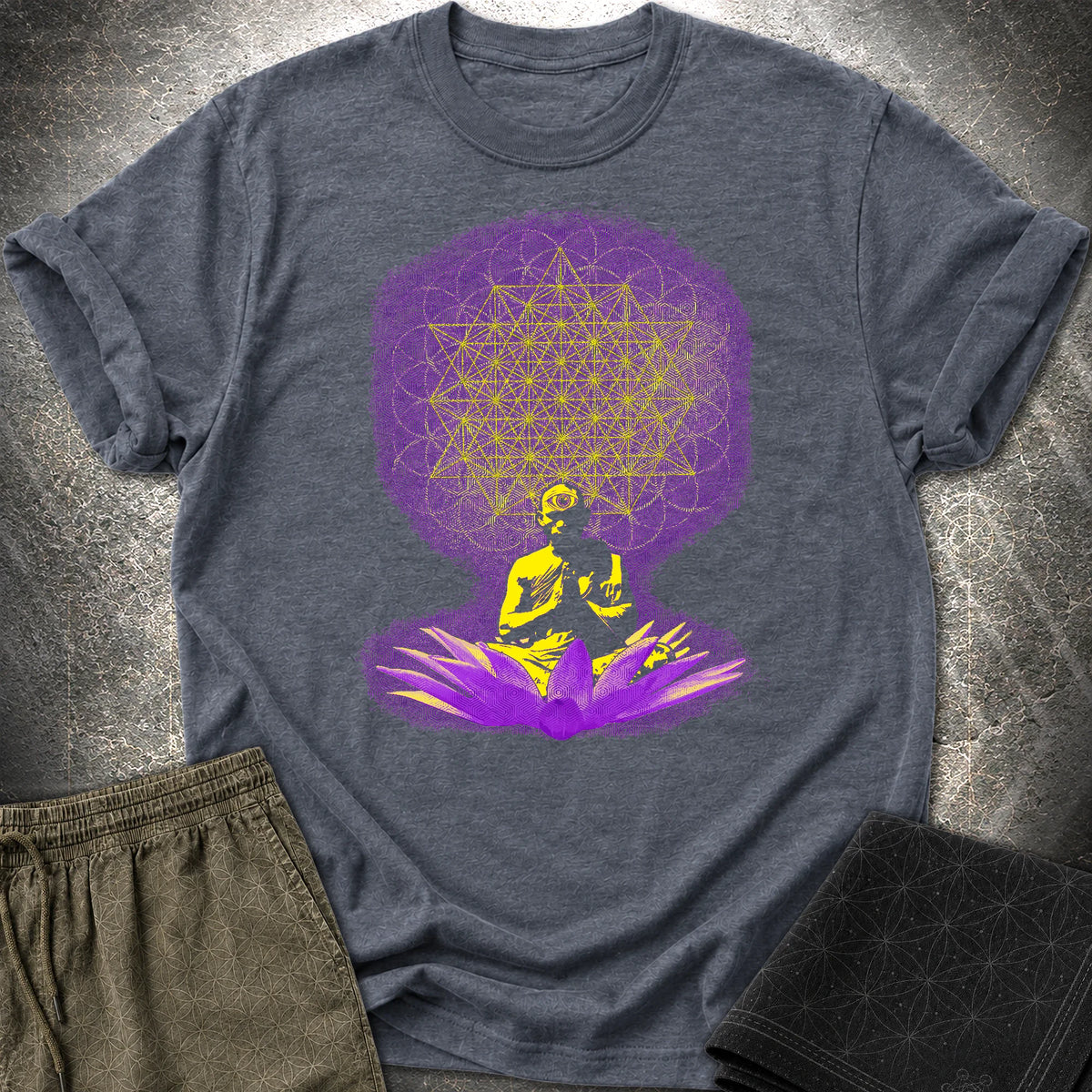 Meditating Monk Tetrahedron T-Shirt - Meditating Monk Tetrahedron T-Shirt - Heather Navy