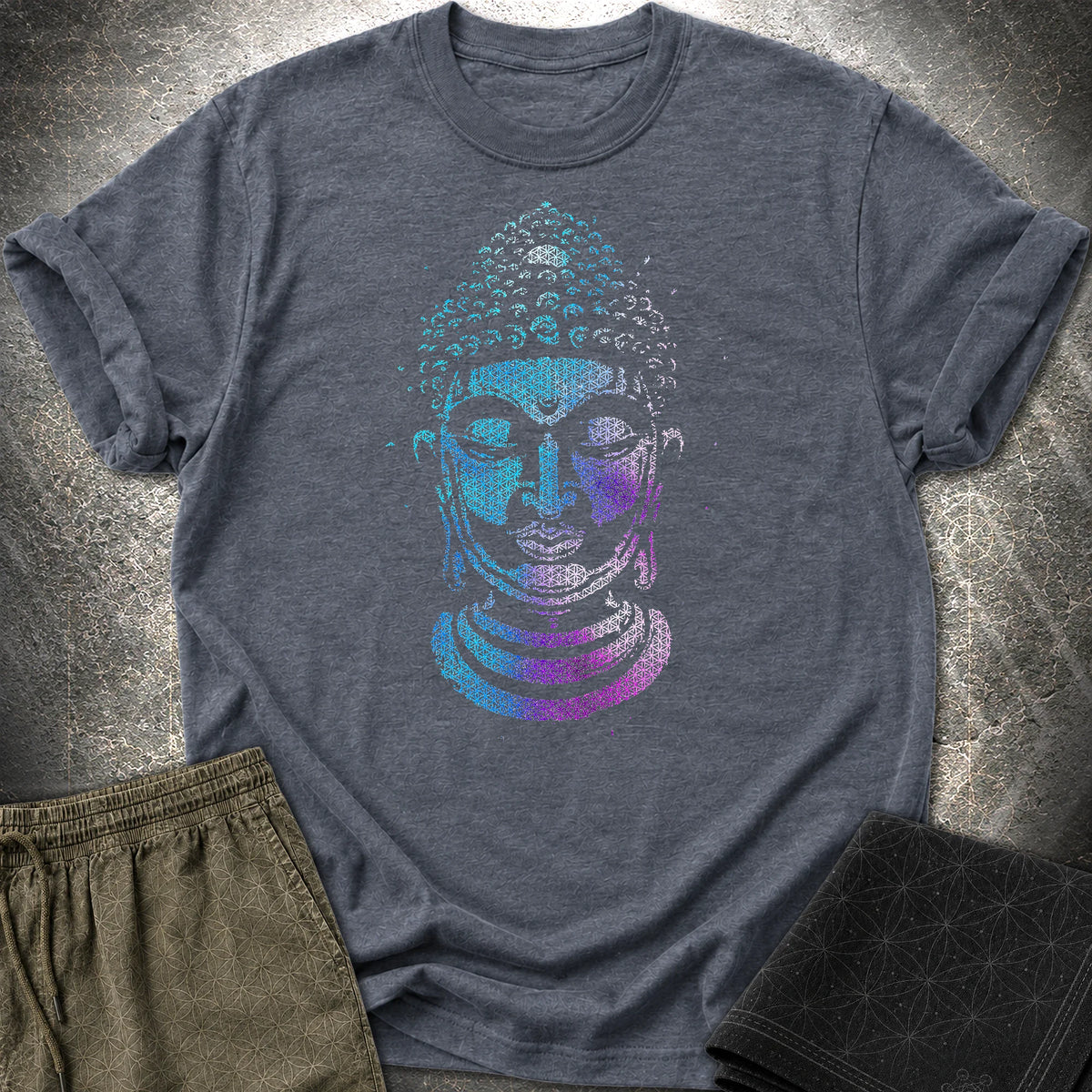 Buddha Flower Of Life Pattern T-Shirt - Buddha Flower Of Life Pattern T-Shirt - Heather Navy