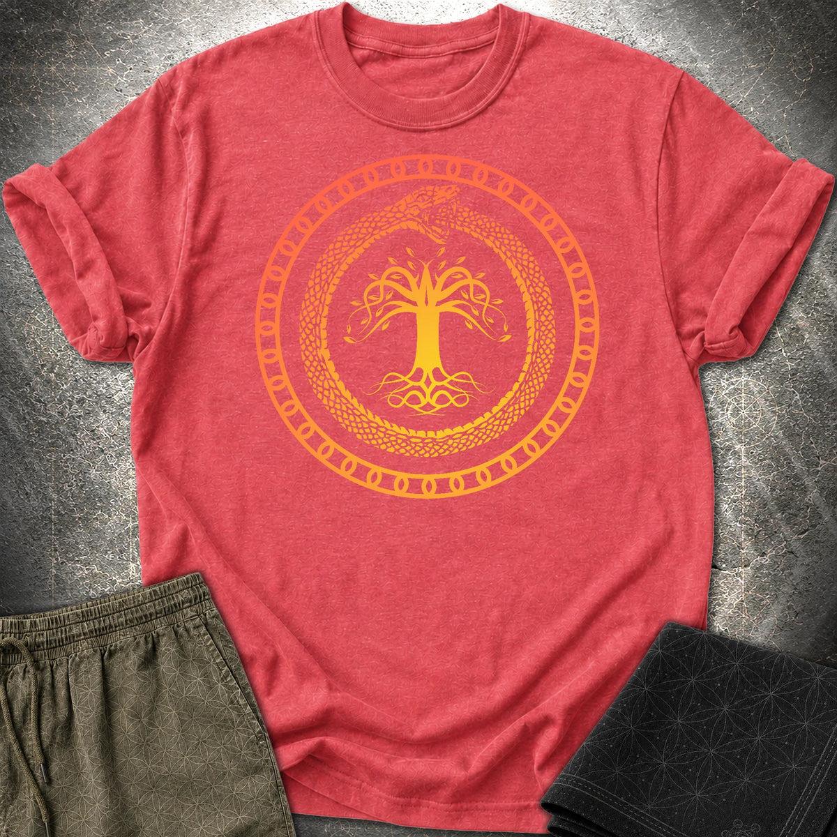 Ouroboros Tree Of Life Unisex T-Shirt - Ouroboros Tree Of Life Unisex T-Shirt - Heather Red