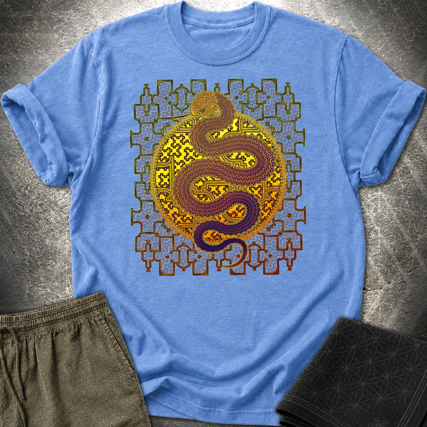 Shipibo Kene Cosmic Snake T-Shirt - Shipibo Kene Cosmic Snake T-Shirt - Heather Royal