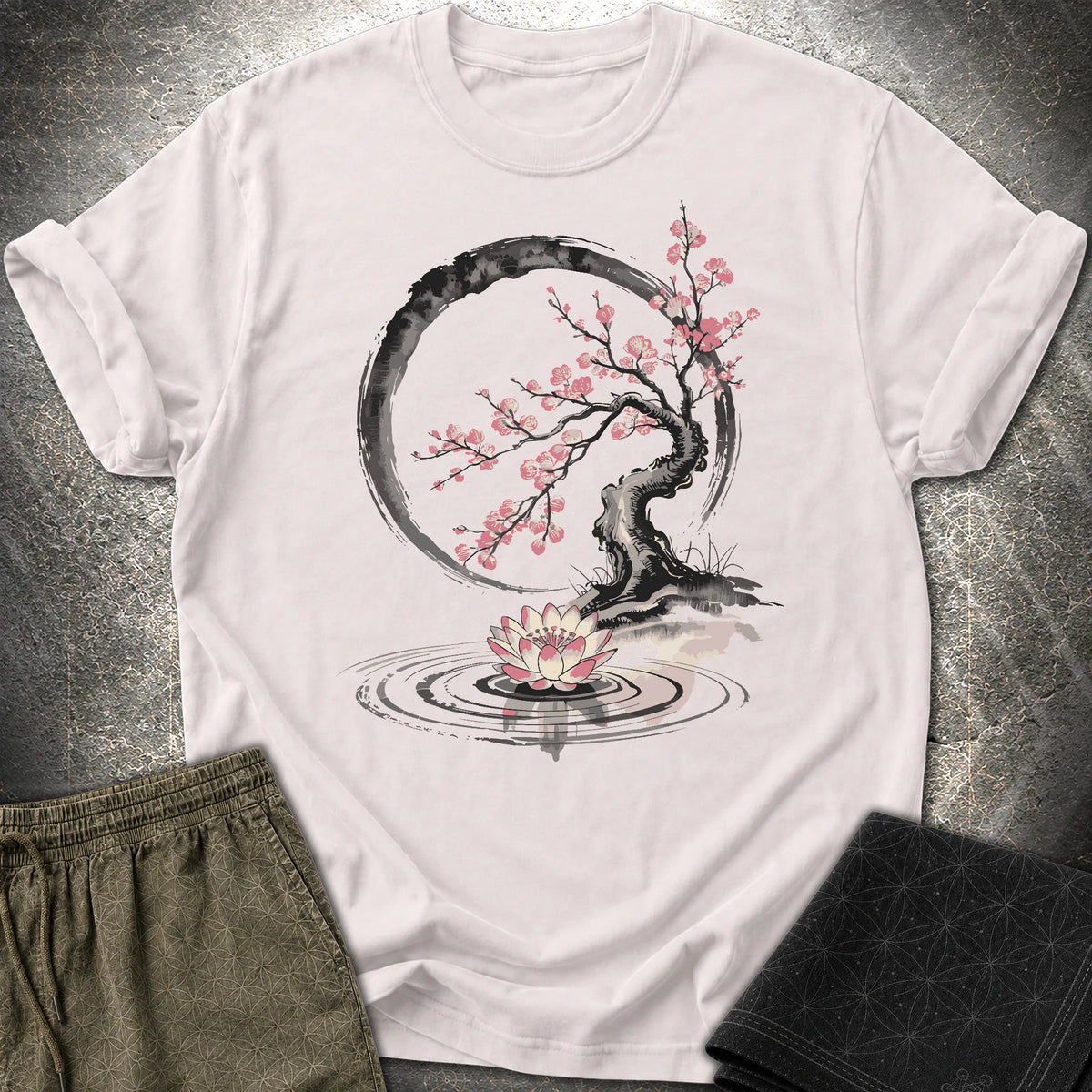 Cherry Blossom Lotus Zen T-shirt - Cherry Blossom Lotus Zen T-shirt - Ice Grey