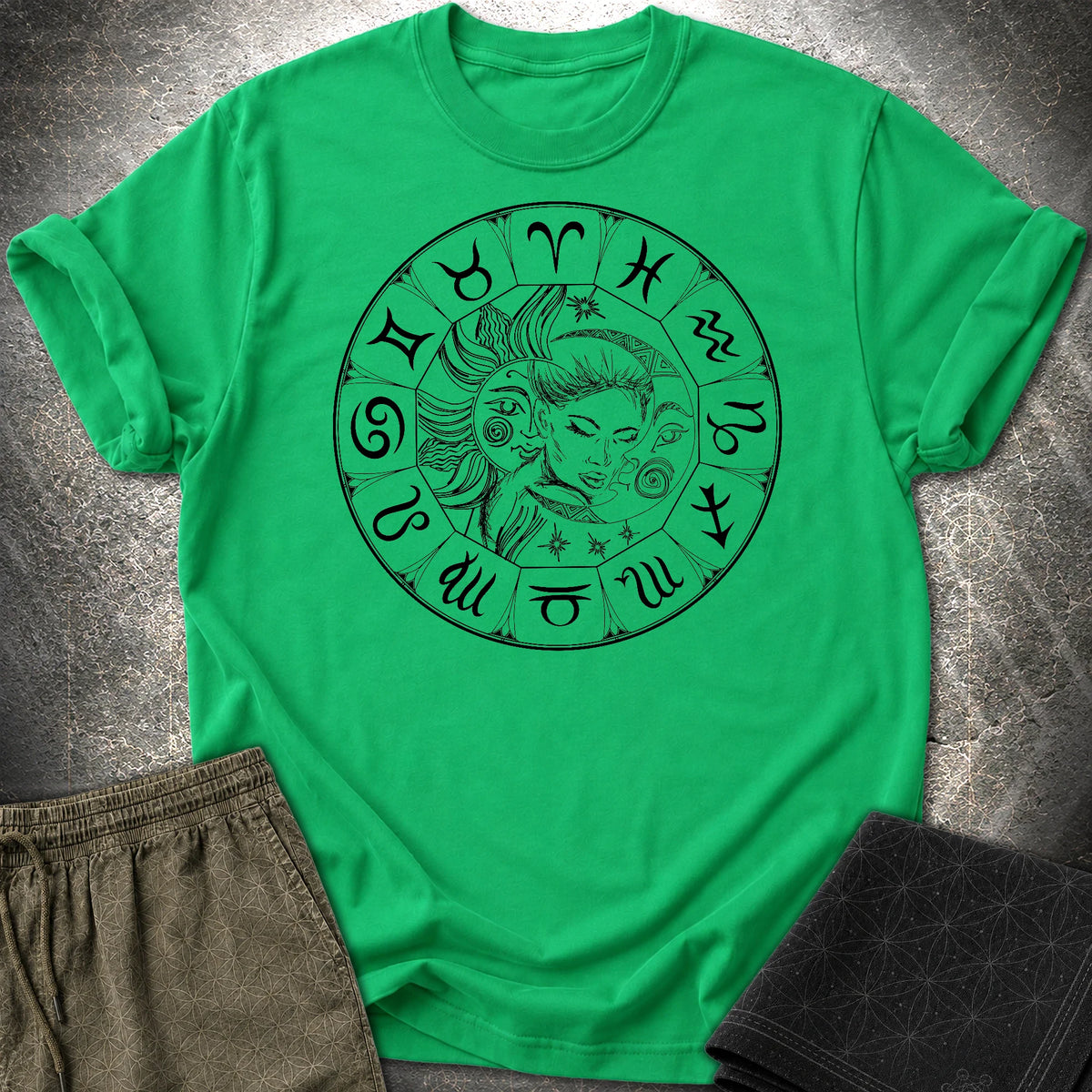 Sun Moon Zodiac T-Shirt - Sun Moon Zodiac T-Shirt - Irish Green