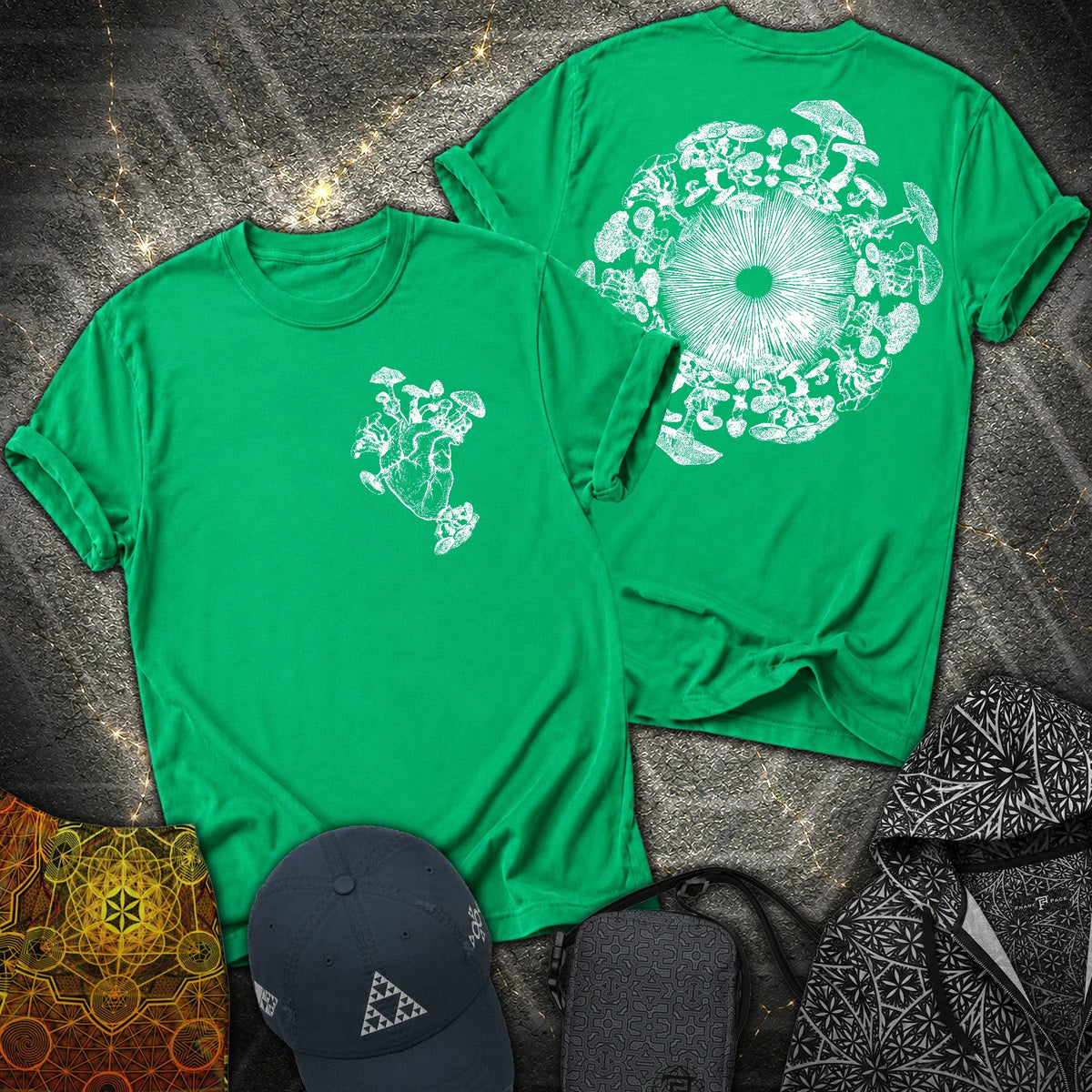 Mushroom Heart Mushroom Iris 2 Sided T-Shirt - Mushroom Heart Mushroom Iris 2 Sided T-Shirt - Irish Green