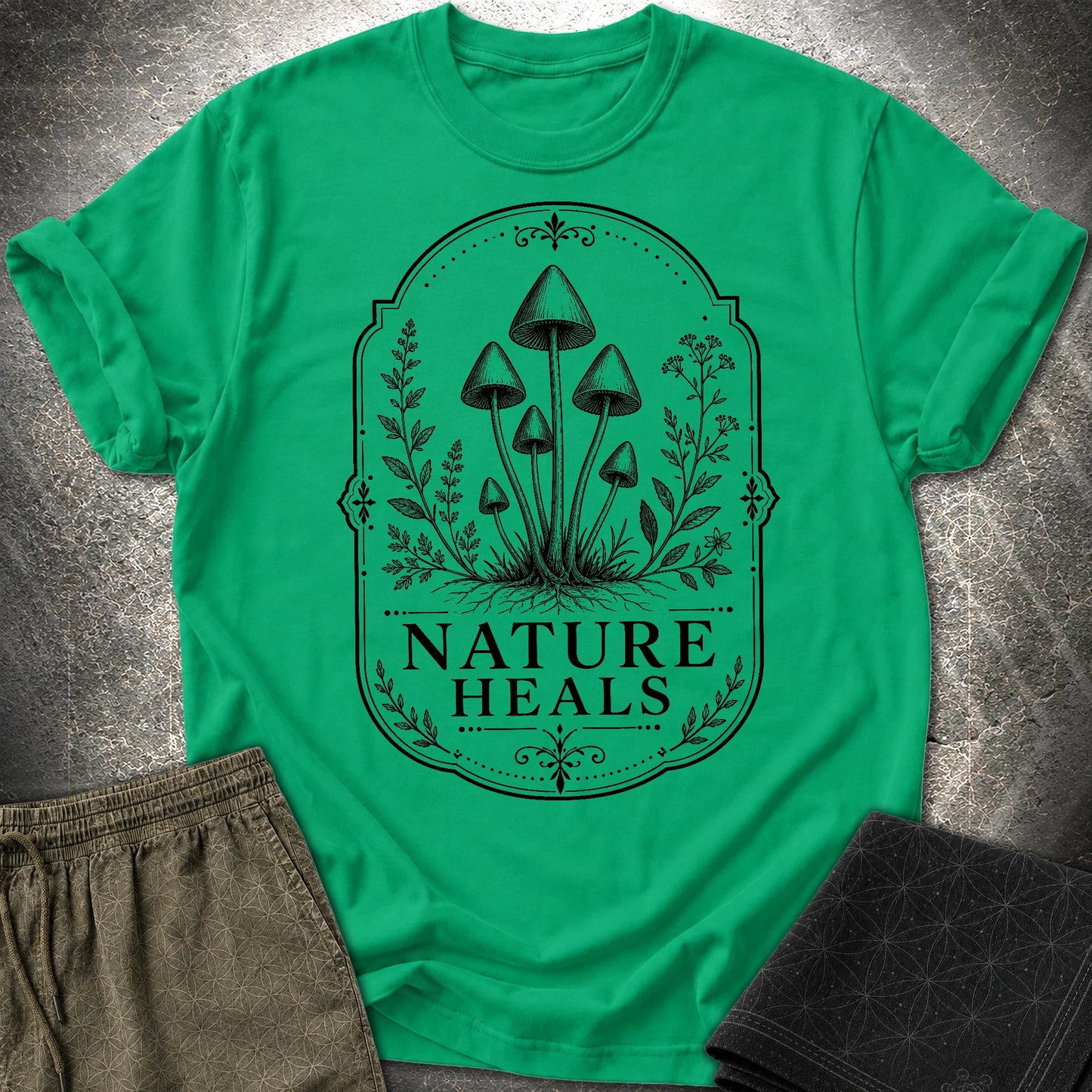 Nature Heals Botanical Fungi T-Shirt - Nature Heals Botanical Fungi T-Shirt - Kelly Green