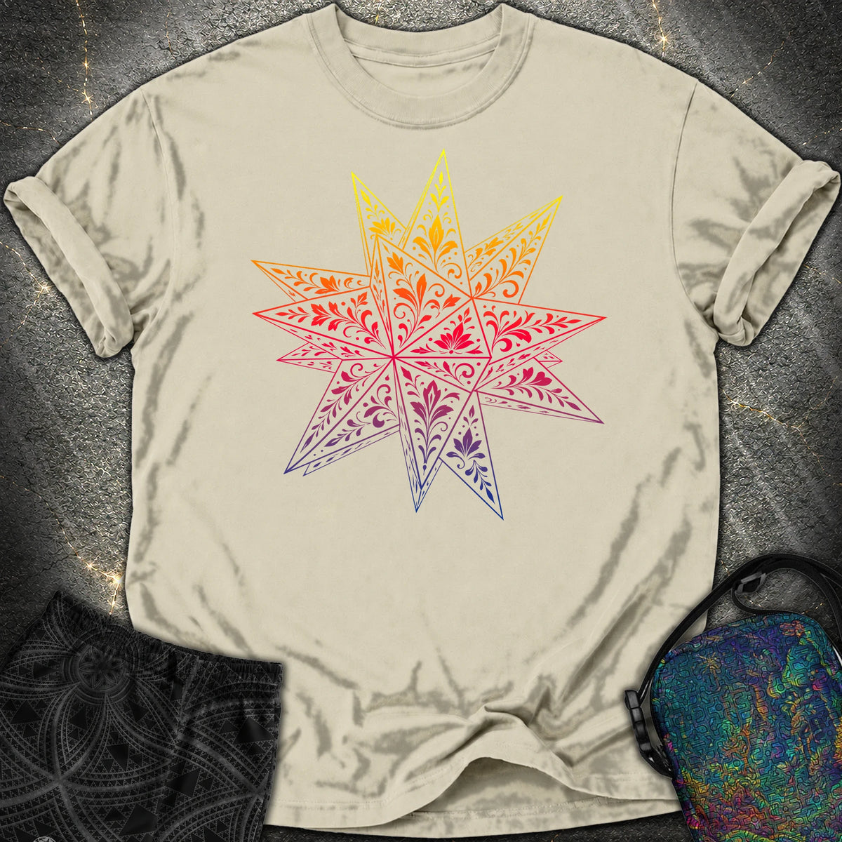 Colorful Stellated Dodecahedron Comfort T-Shirt - Colorful Stellated Dodecahedron Comfort T-Shirt - Khaki