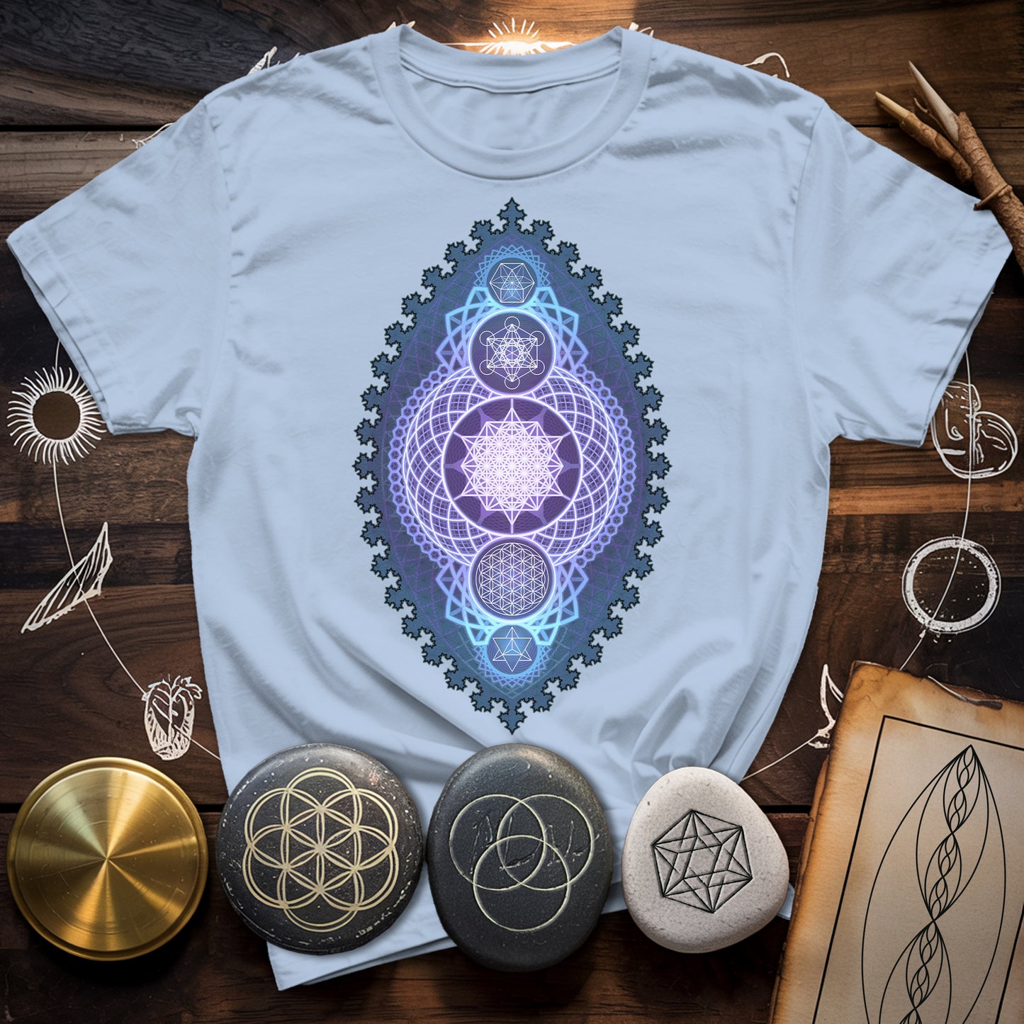 Blue Fractal Sacred Geometry Fusion T-Shirt
