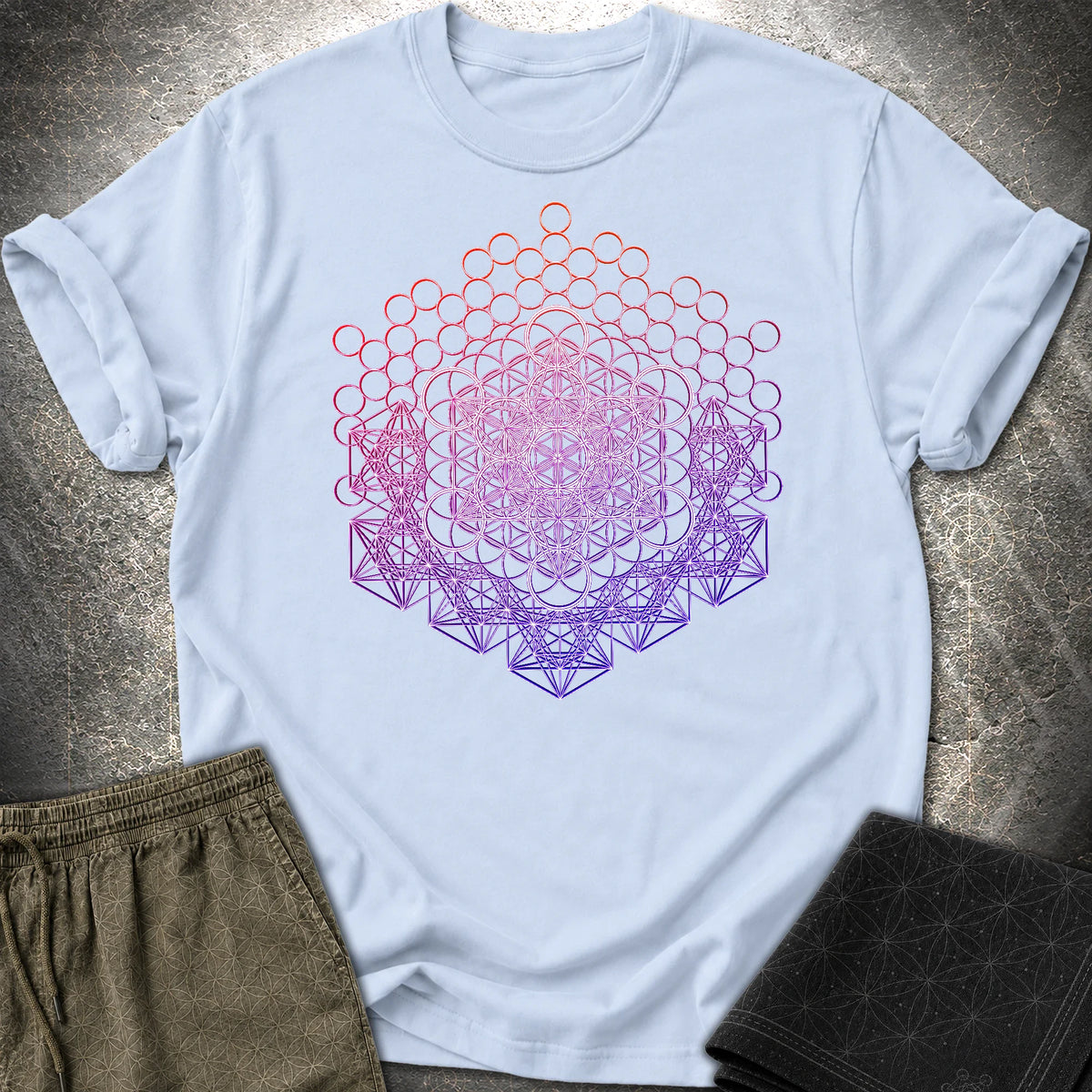 Metatron And Flower Connection T-Shirt - Metatron And Flower Connection T-Shirt - Light Blue