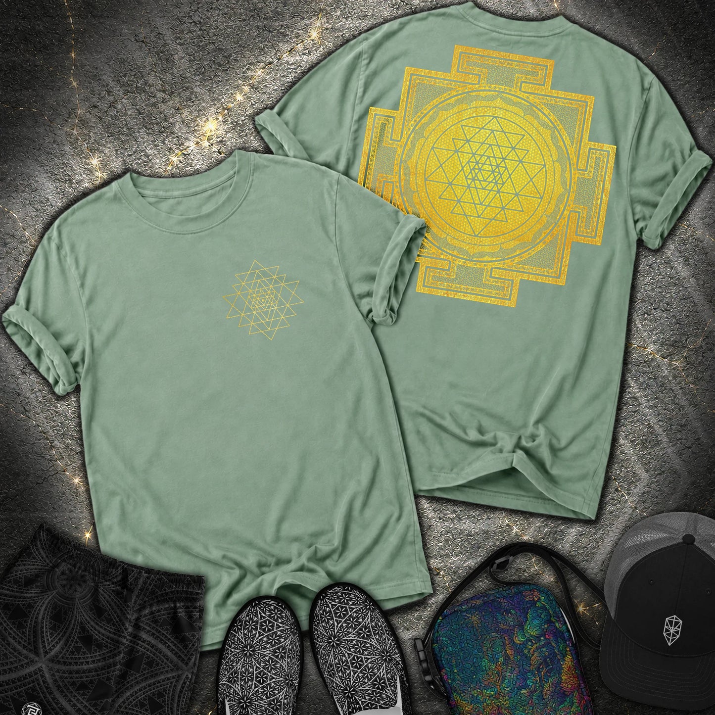 Sri Yantra Patterns 2 Sided T-Shirt - Sri Yantra Patterns 2 Sided Comfort T-Shirt - Light Green