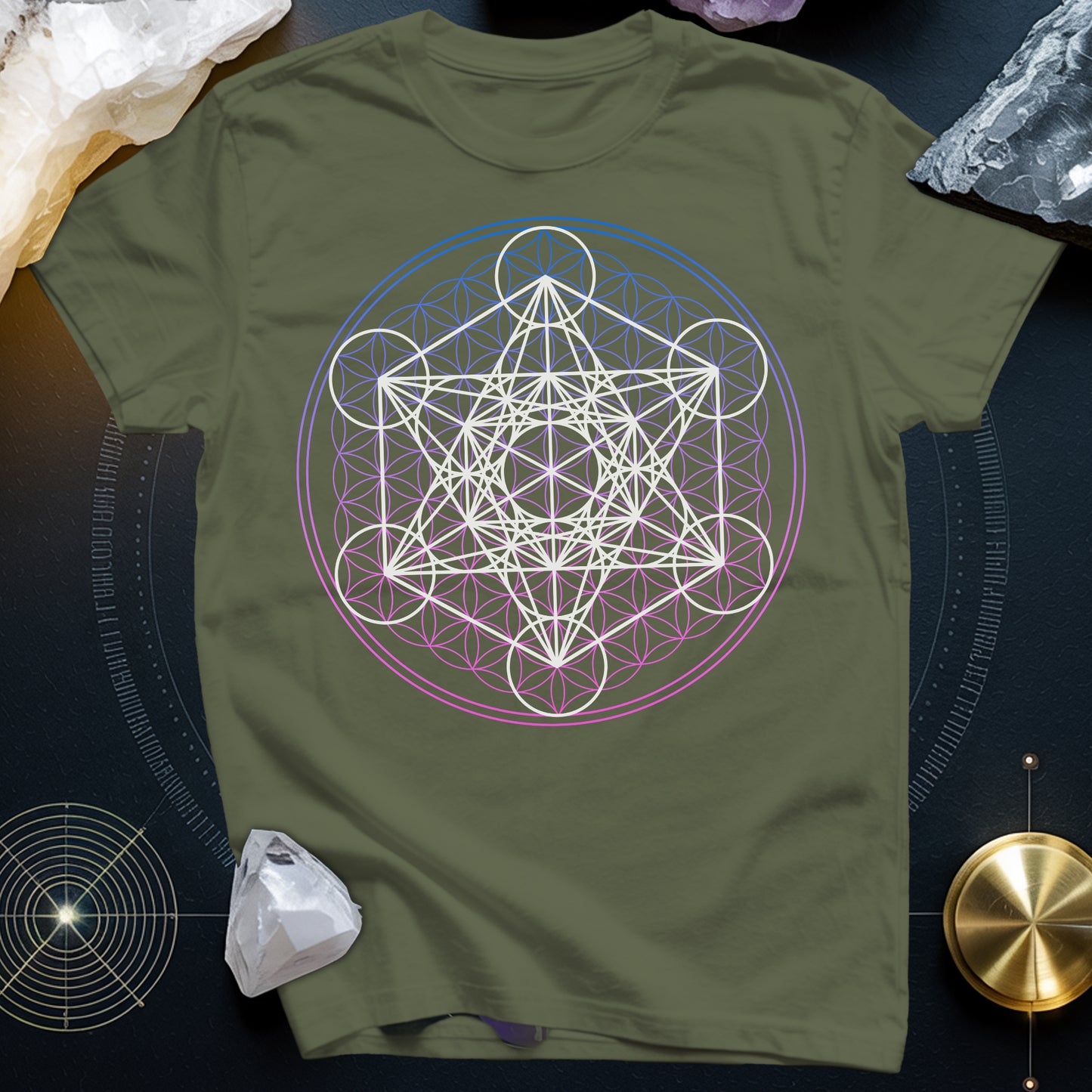 White Metatron Gradient Flower T-Shirt
