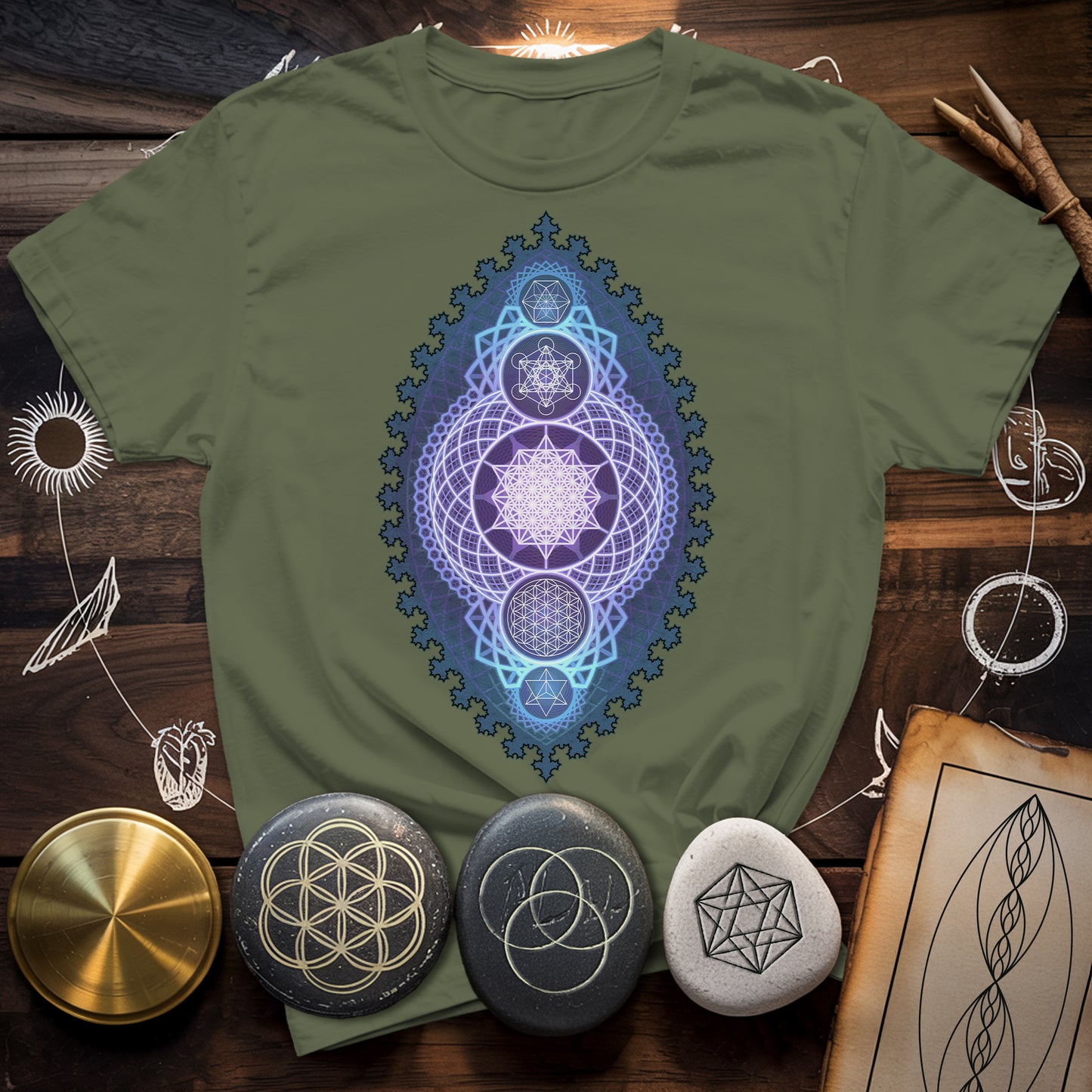 Blue Fractal Sacred Geometry Fusion T-Shirt