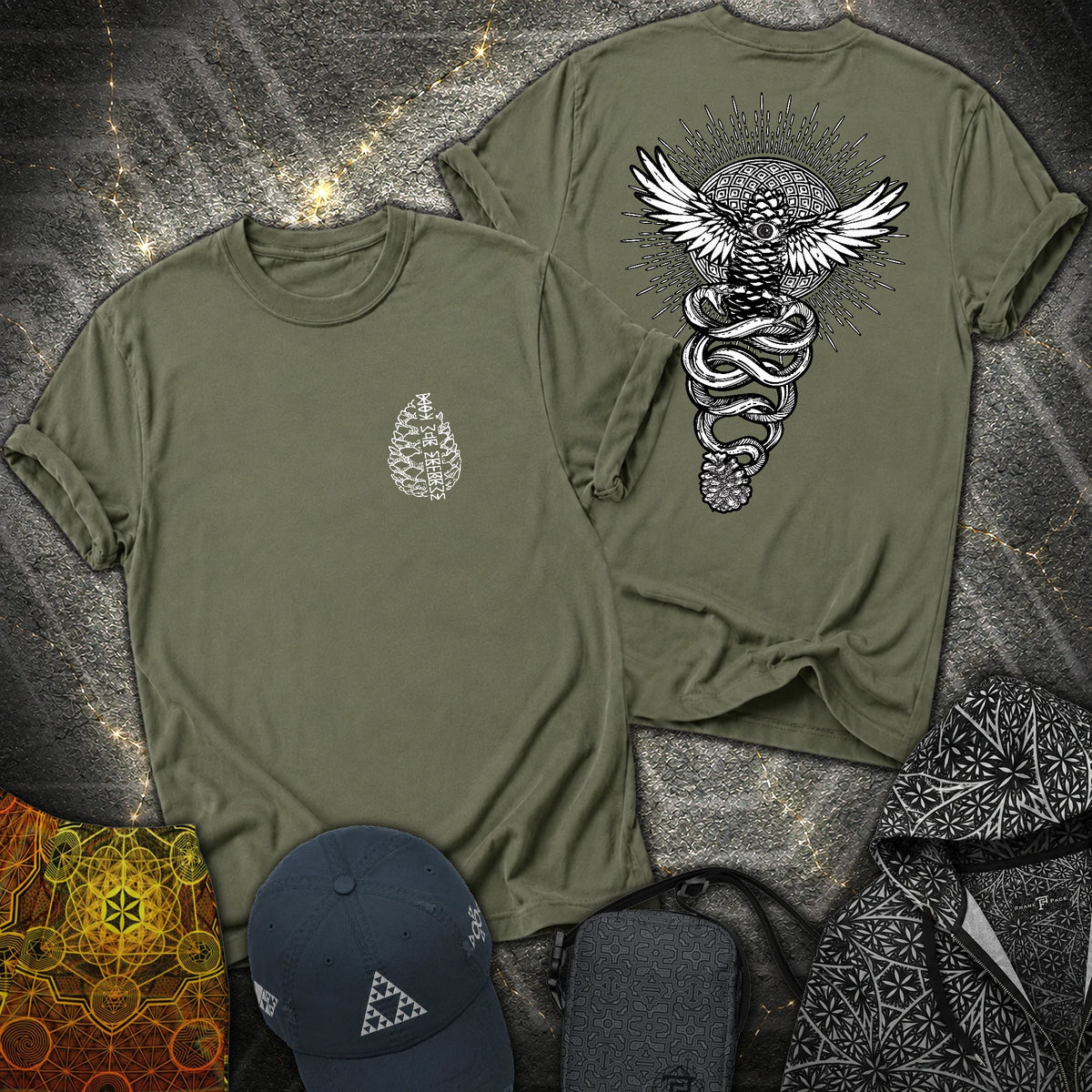 Pineal Gland Awakening 2 Sided T-Shirt - Pineal Gland Awakening 2 Sided T-Shirt - Military Green