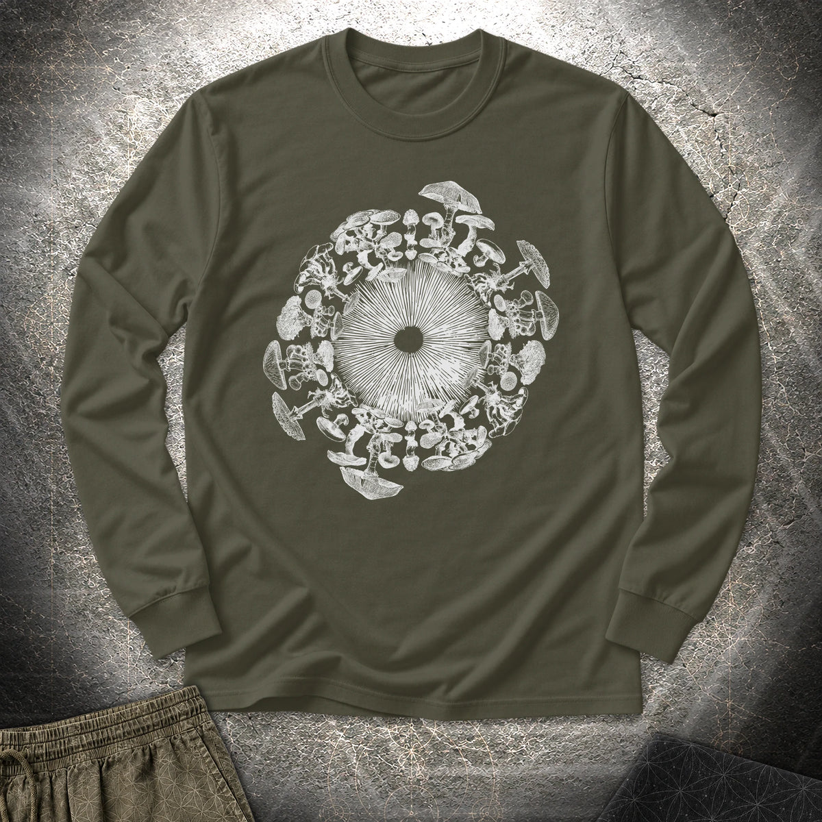 Mushroom Iris - Mushroom Iris Long Sleeve Shirt - Military Green