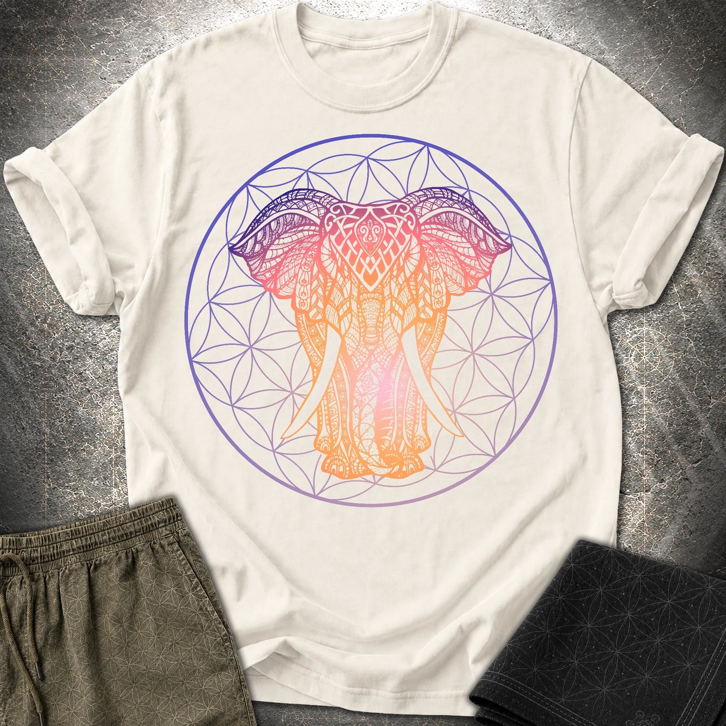 Ganesha Flower Of Life T-Shirt - Ganesha Flower Of Life T-Shirt - Natural