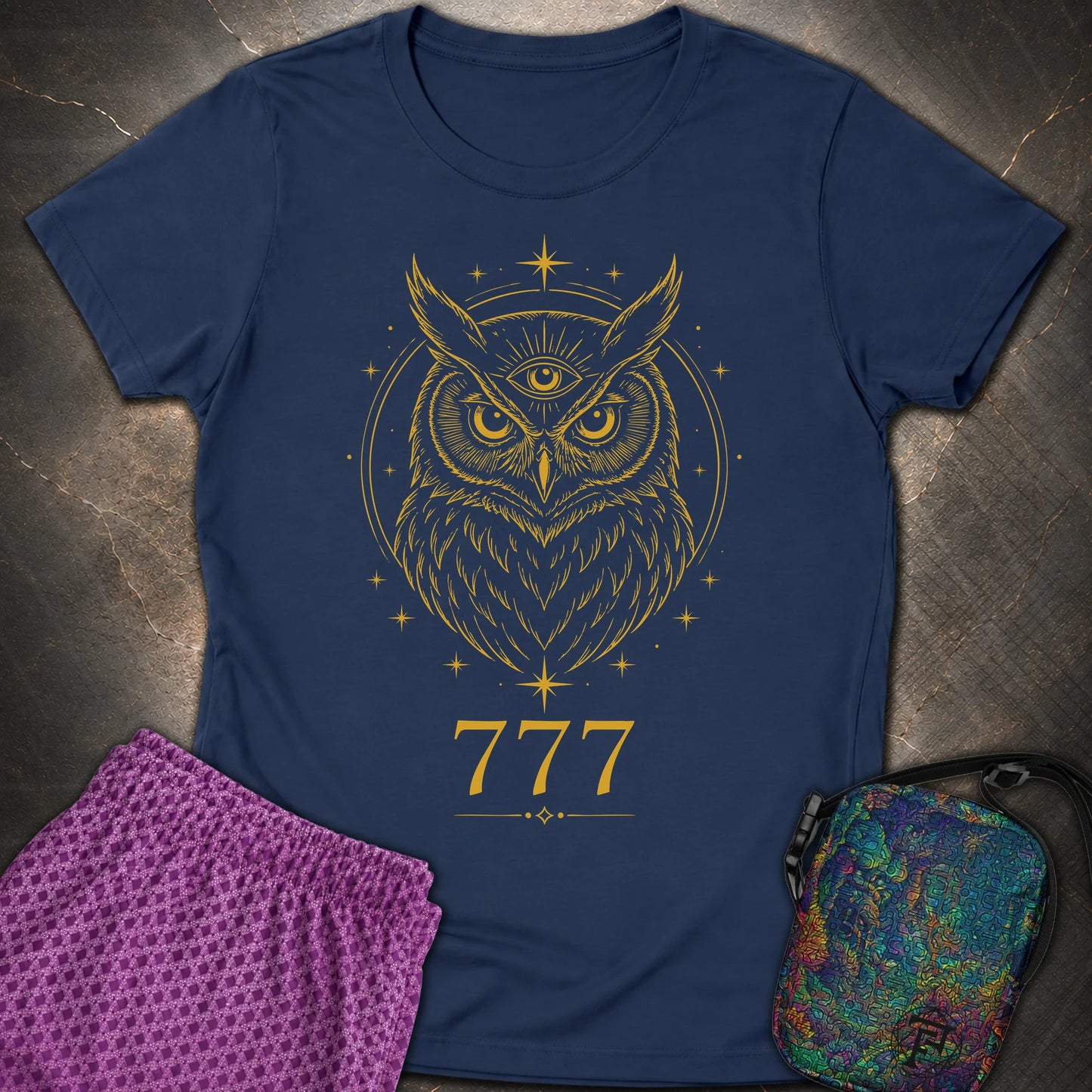777 Mystic Owl Womens T-Shirt - 777 Mystic Owl Womens T-Shirt - Navy