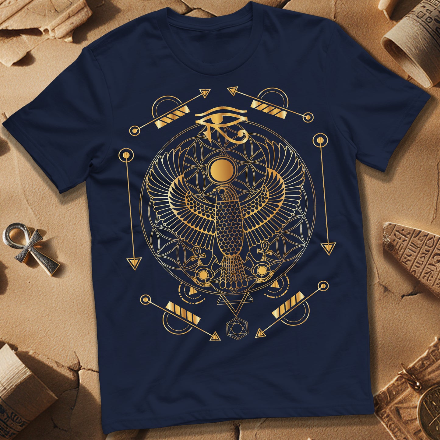 Falcon Flower Of Life Egypt T-Shirt