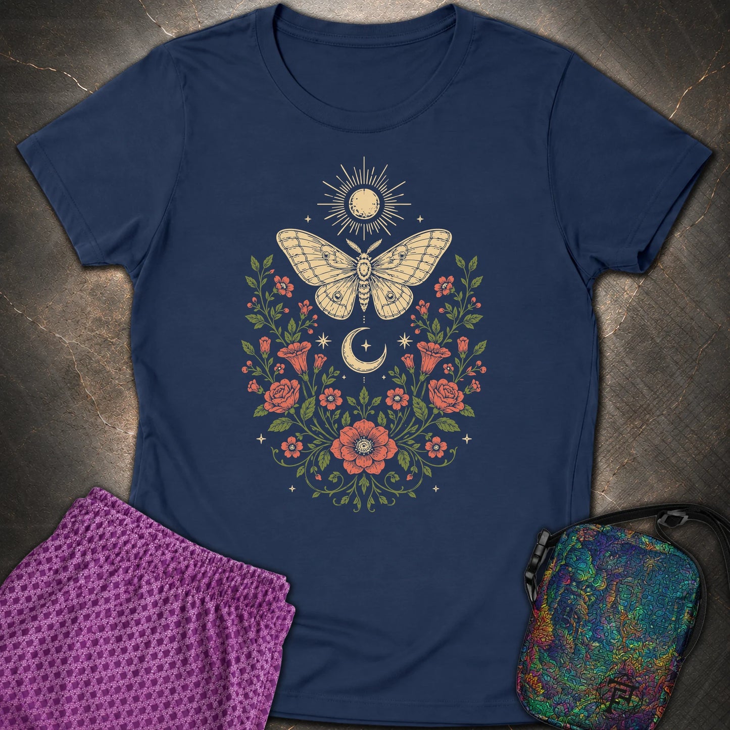 Sun Moon Moth - Sun Moon Moth Womens T-Shirt - Navy
