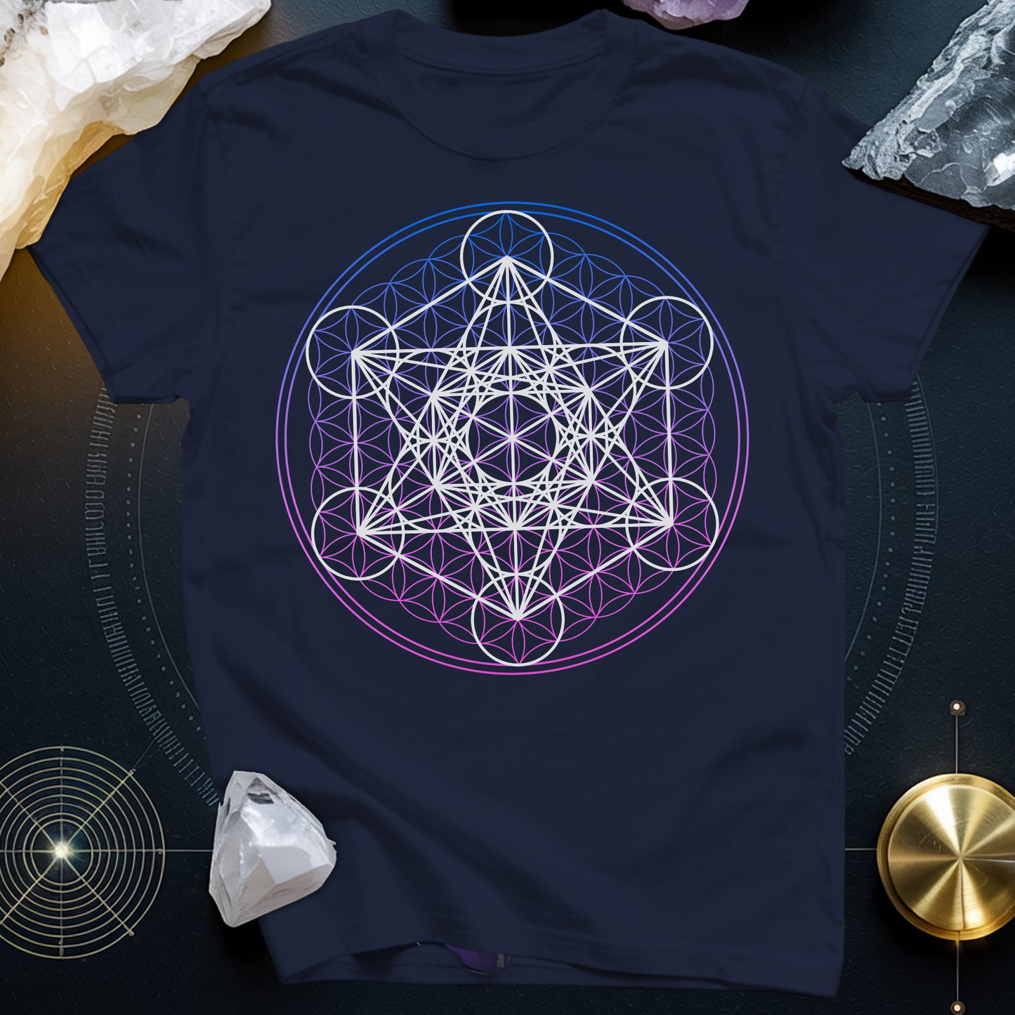 White Metatron Gradient Flower T-Shirt