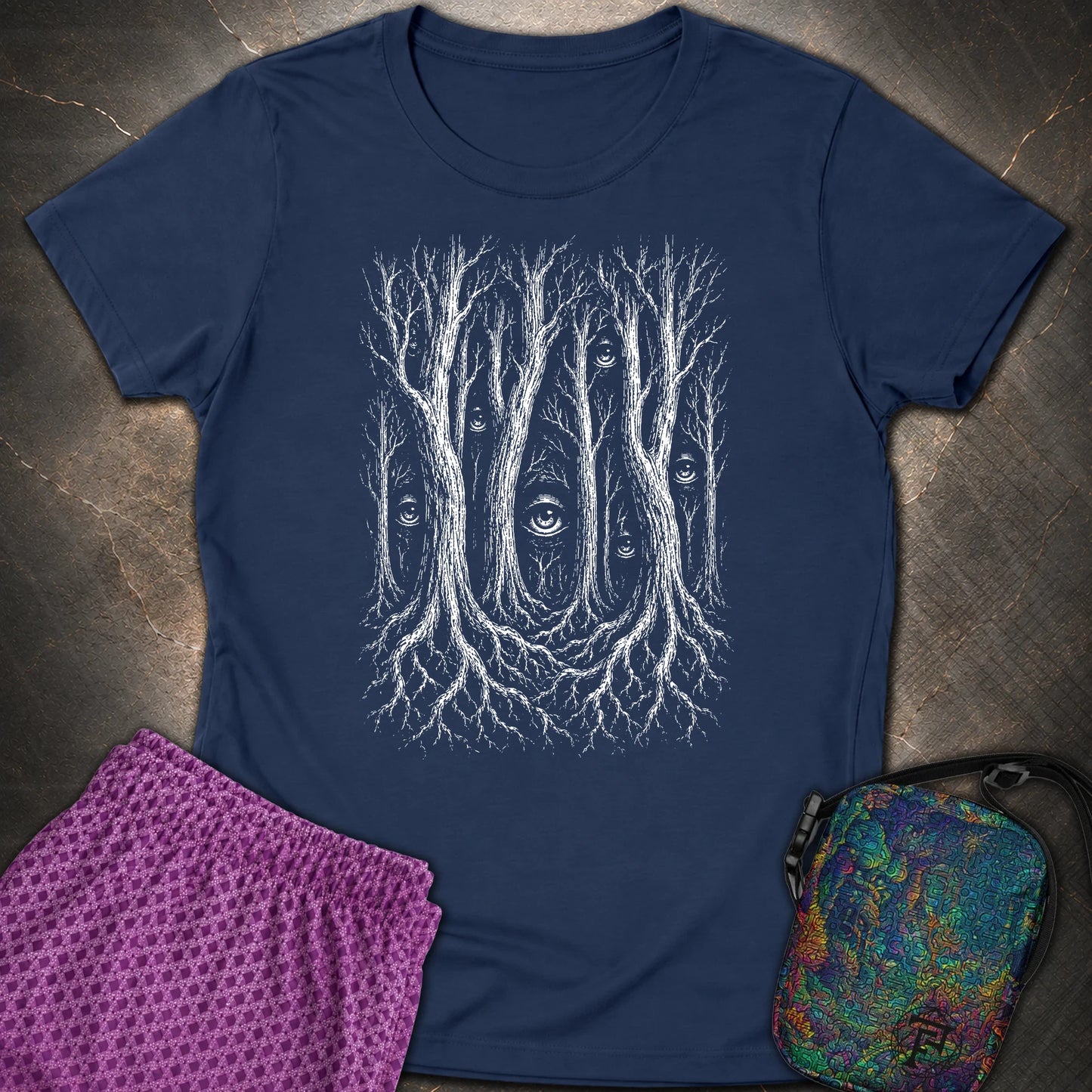 Forest Consciousness Watching - Forest Consciousness Watching Womens T-Shirt - Navy