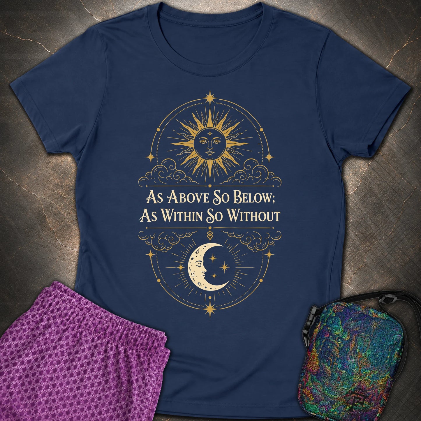 As Above So Below Sun Moon Colored - As Above So Below Sun Moon Colored Womens T-Shirt - Navy