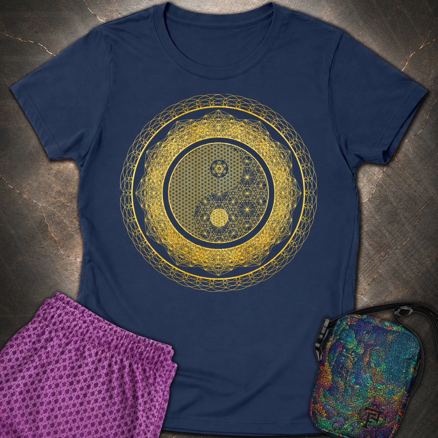 Yin Yang Gold T-Shirt - Yin Yang Gold Womens T-Shirt - Navy