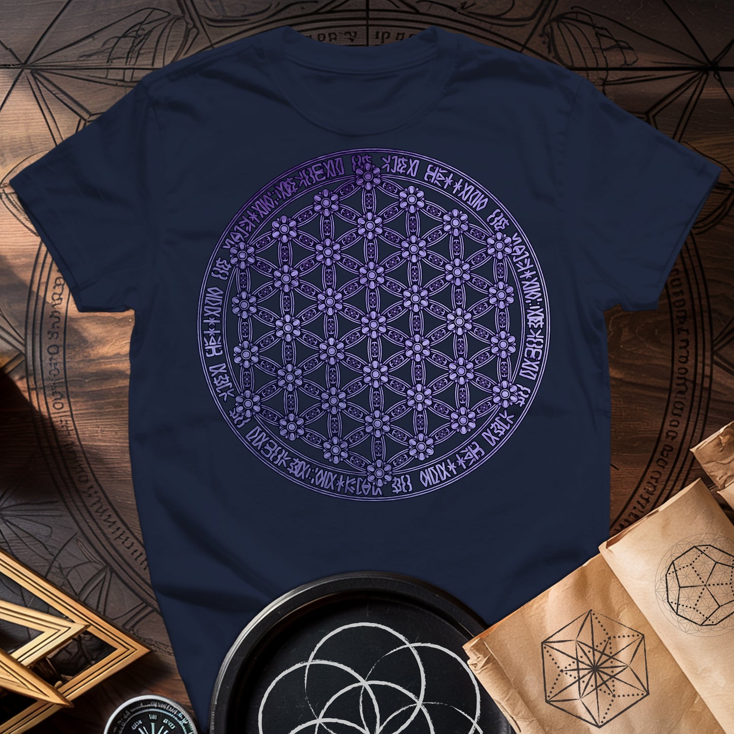 Purple Flower Of Life Foo Lion T-Shirt