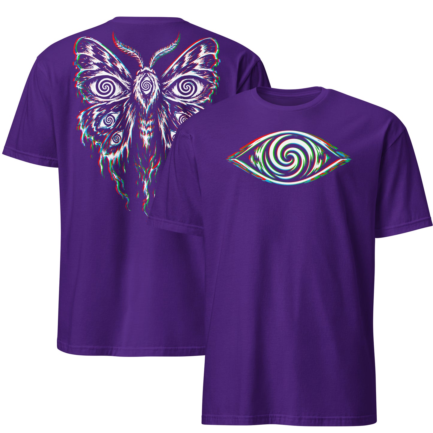 Hypnotic Eye Moth Shirt, Front and Back Psychedelic Glitch Tee, Surreal Occult Festival T-Shirt