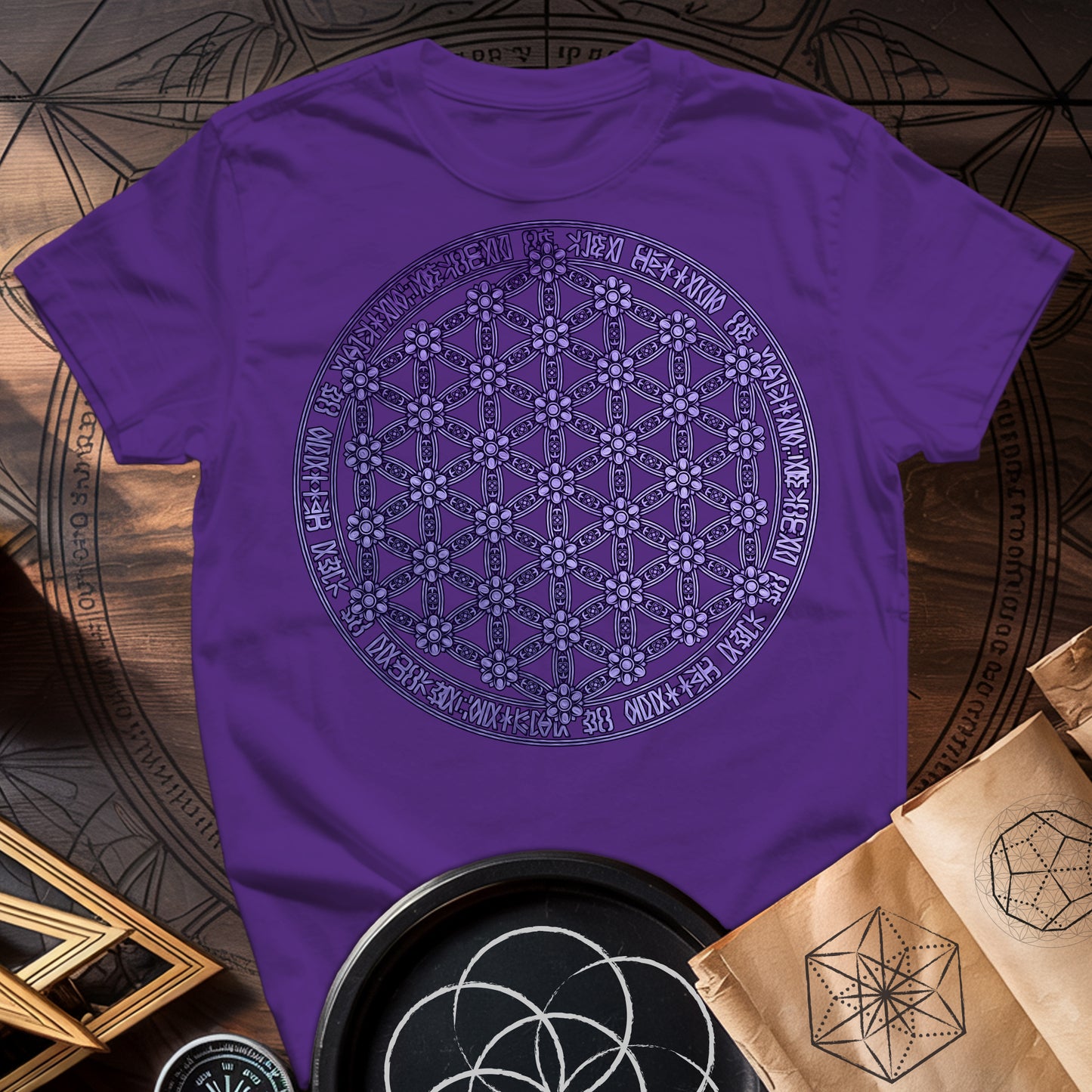 Purple Flower Of Life Foo Lion T-Shirt