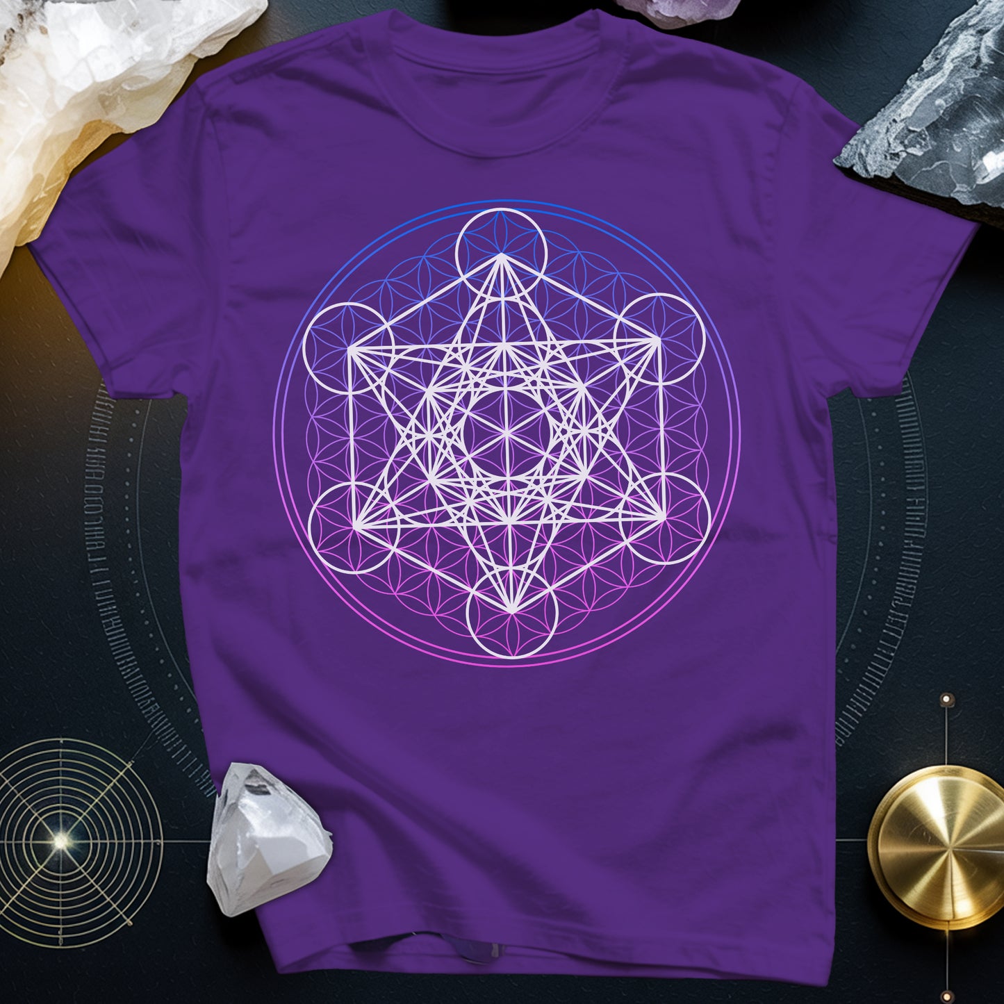 White Metatron Gradient Flower T-Shirt