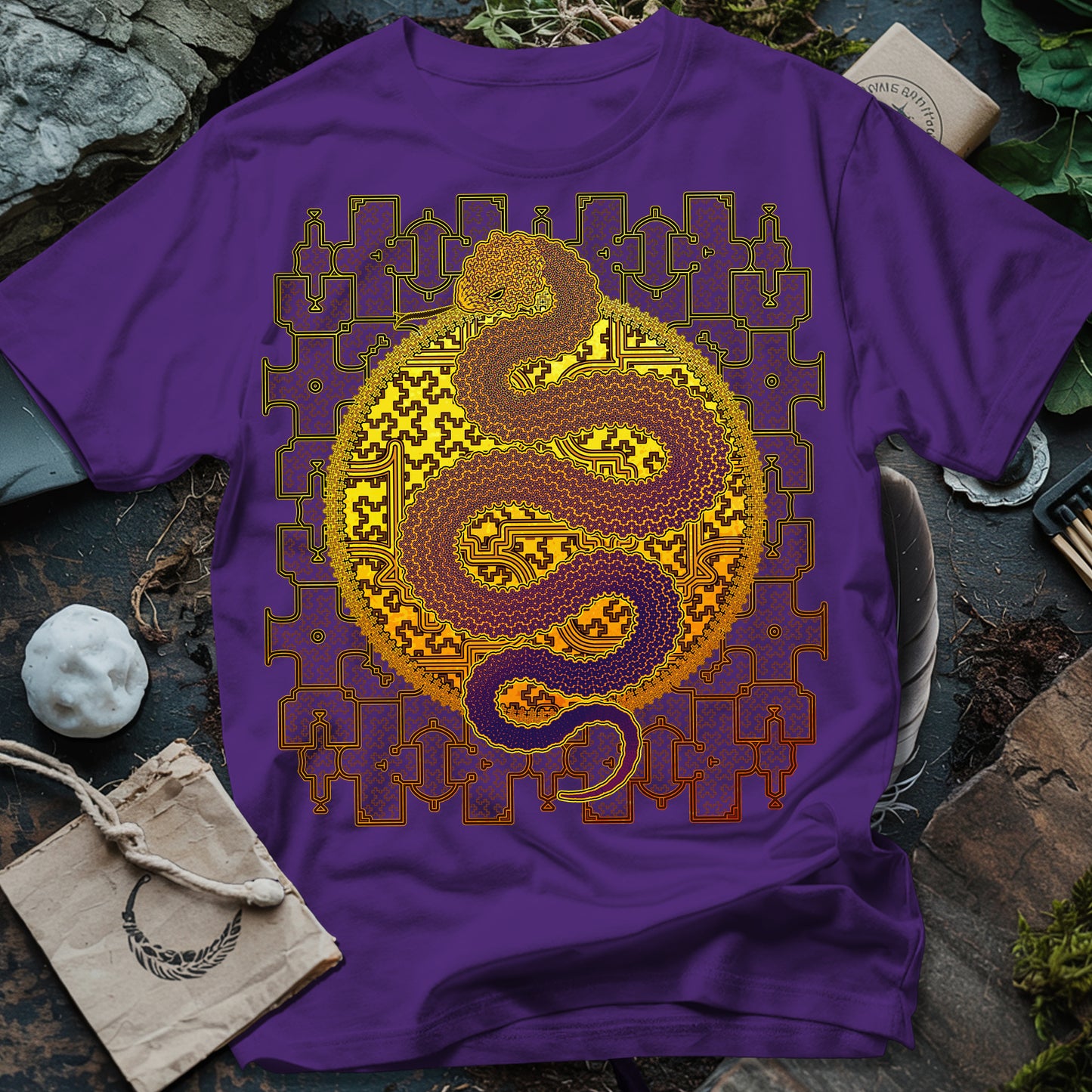 Shipibo Kene Cosmic Snake T-Shirt
