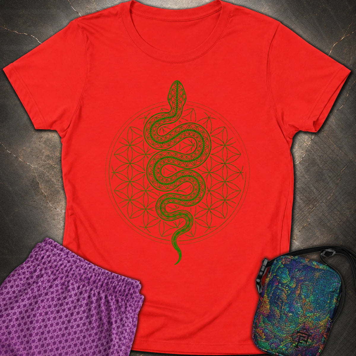 Flower of Life Serpent Womens T-Shirt - Flower of Life Serpent Womens T-Shirt - Red