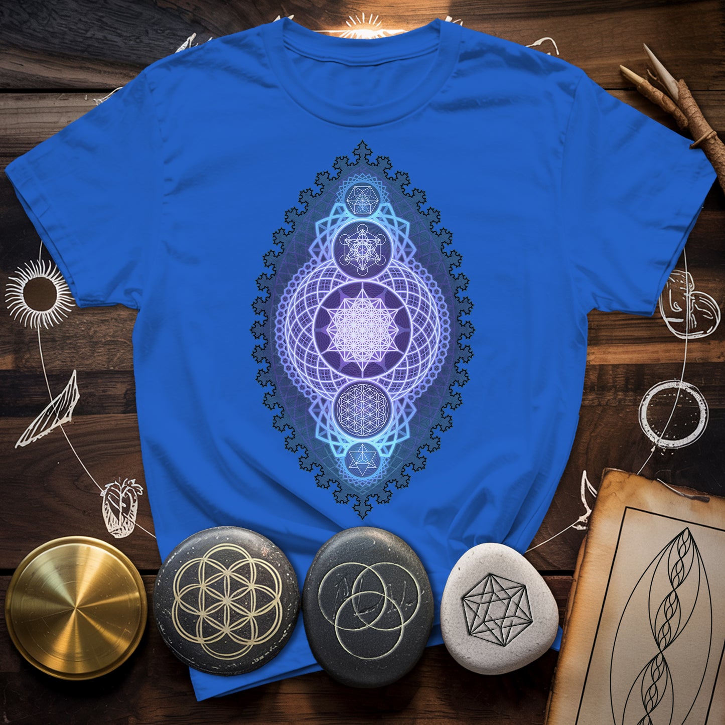 Blue Fractal Sacred Geometry Fusion T-Shirt