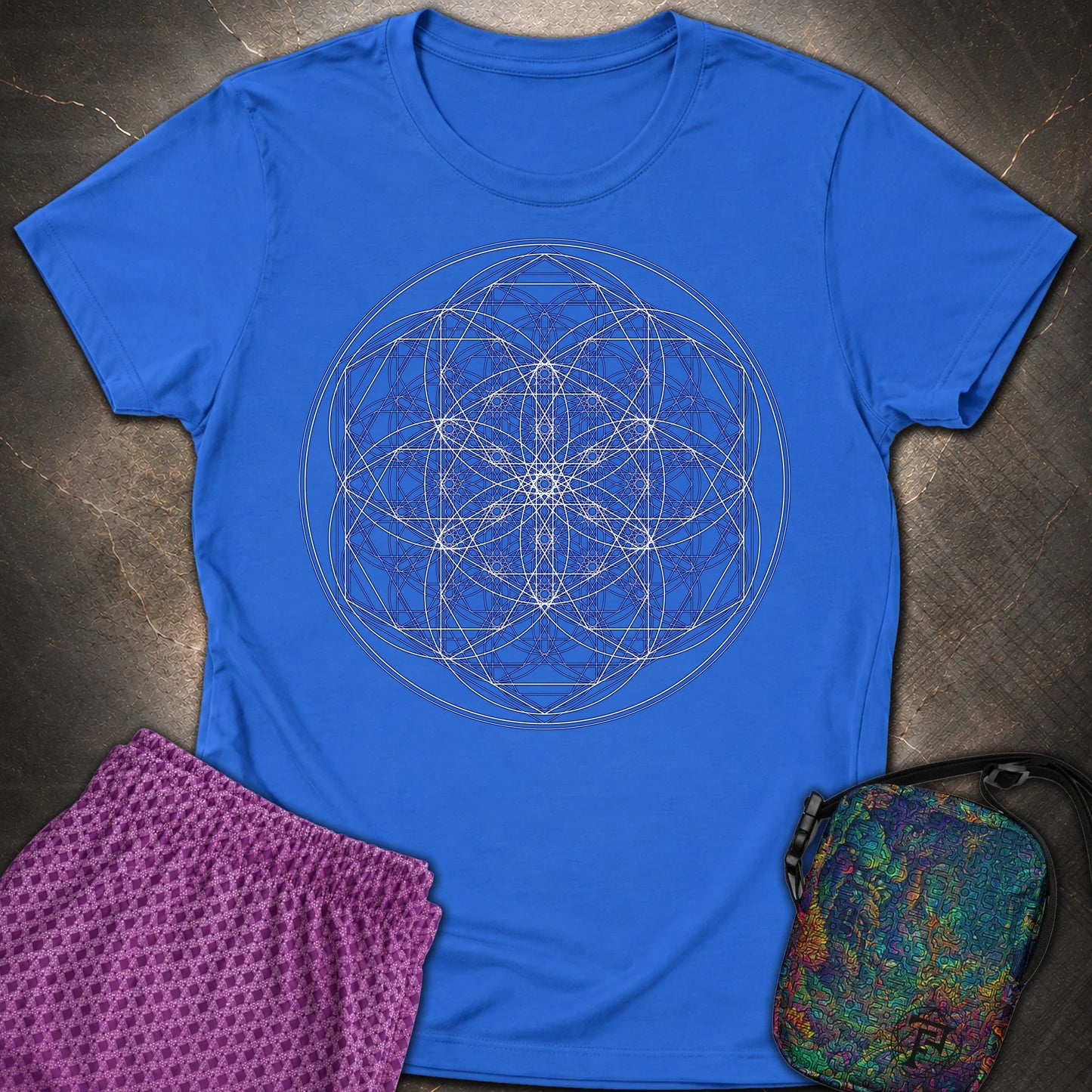 Sacred Flower Grids - Sacred Flower Grids Womens T-Shirt - Royal