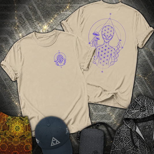 Alien Mushroom Shirt, Sacred Geometry Mushroom Alien 2 Sided T-Shirt - Alien Mushroom Shirt, Sacred Geometry Mushroom Alien 2 Sided T-Shirt - Sand
