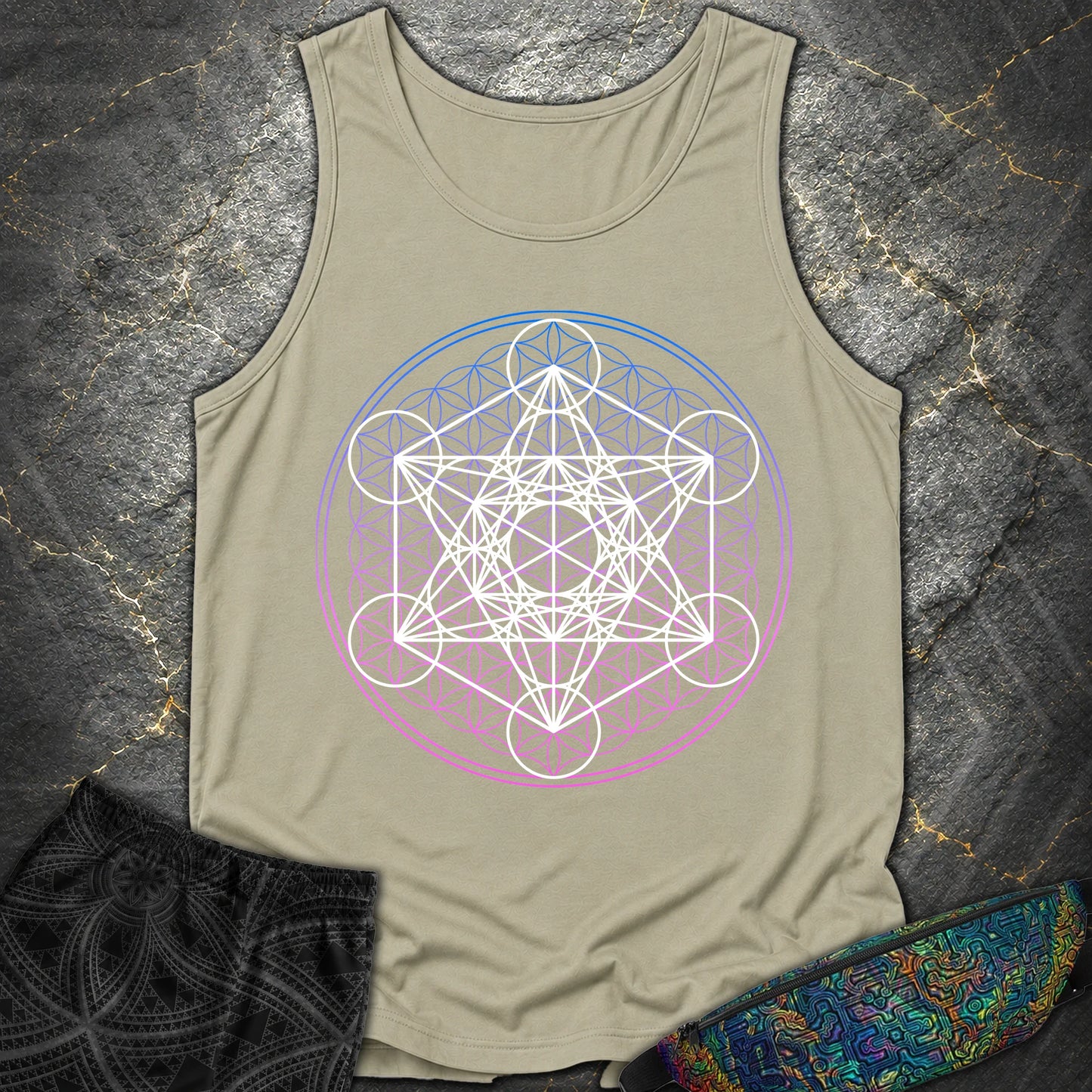 White Metatron Gradient Flower T-Shirt - White Metatron Gradient Flower Comfort Tank Top - Sandstone