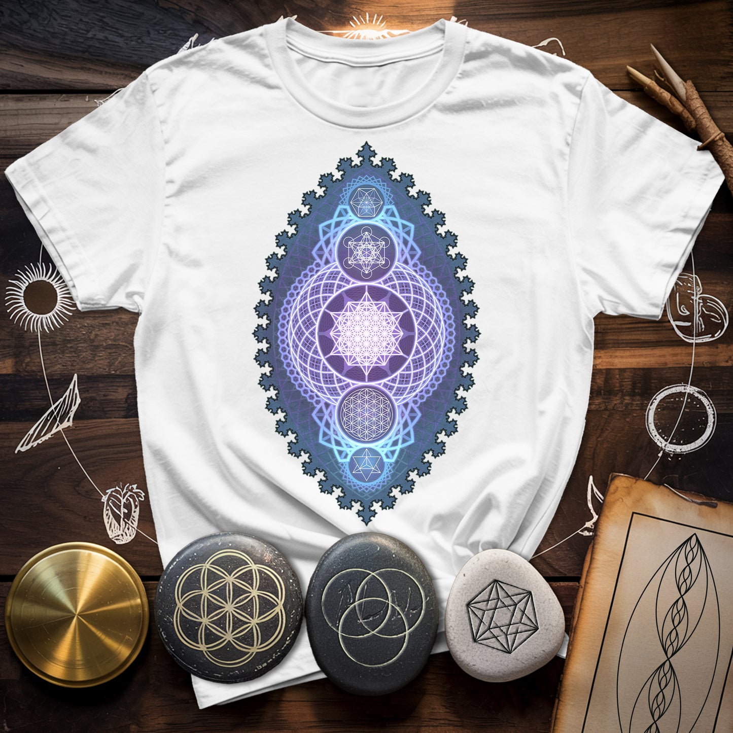 Blue Fractal Sacred Geometry Fusion T-Shirt